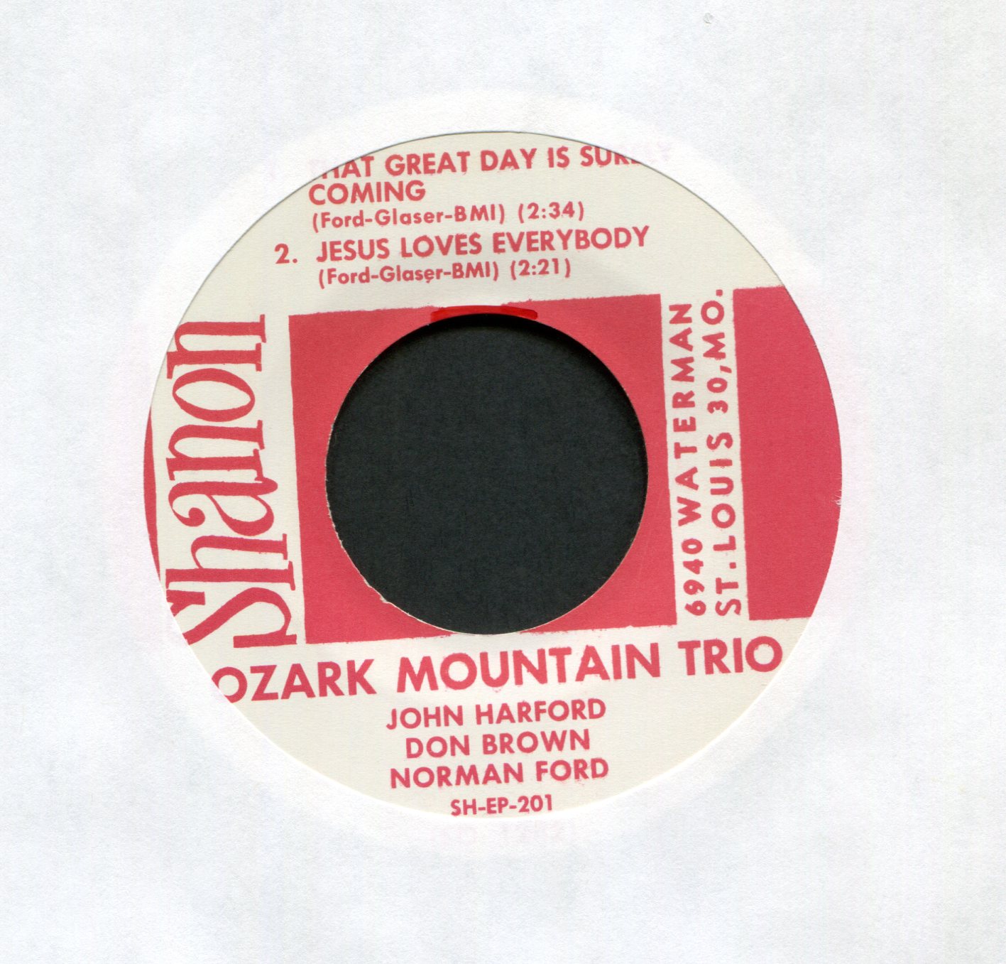 The Ozark Mountain Trio / John Hartford - Backwood Gospel Songs on Shanon 45 With Picture Sleeve