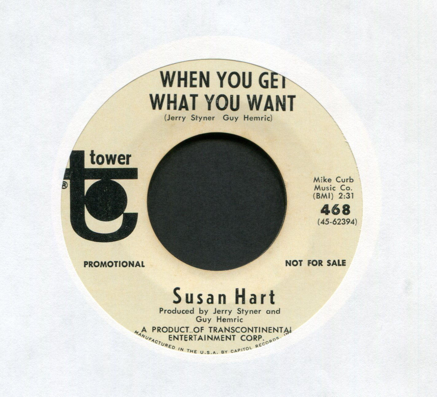 Susan Hart - When You Get What You Want on Tower Promo Northern Soul 45 With Picture Sleeve