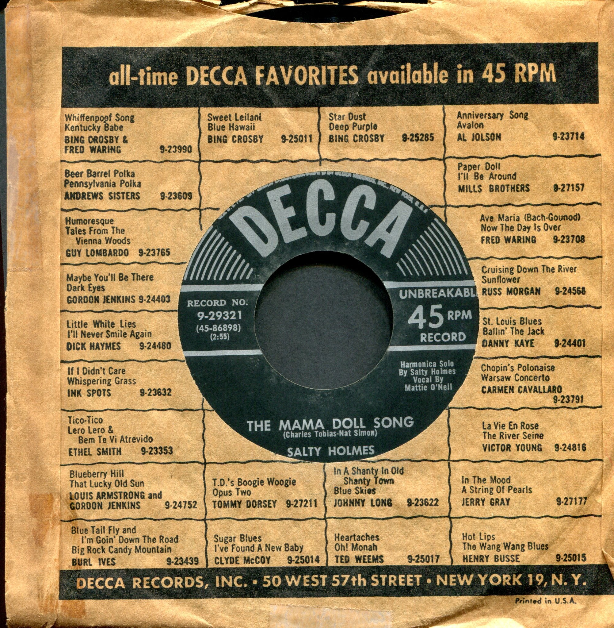 Salty Holmes - The Ghost Song on Decca Halloween Popcorn Country 45