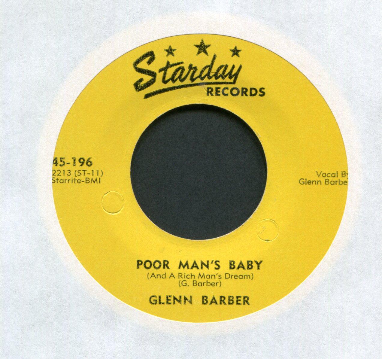 Glenn Barber - Poor Man's Baby (And A Rich Man's Dream) on Starday Country Bop 45