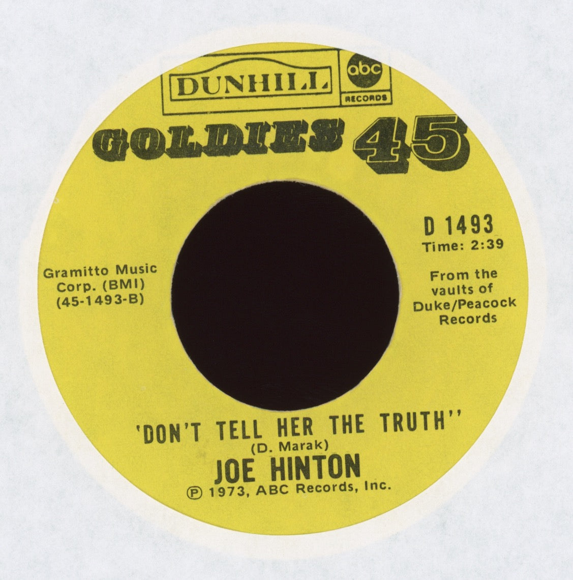 Joe Hinton - Don't Tell Her The Truth on Dunhill Golden Oldies