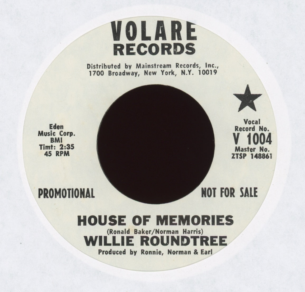 Willie Roundtree - House Of Memories on Volare Promo