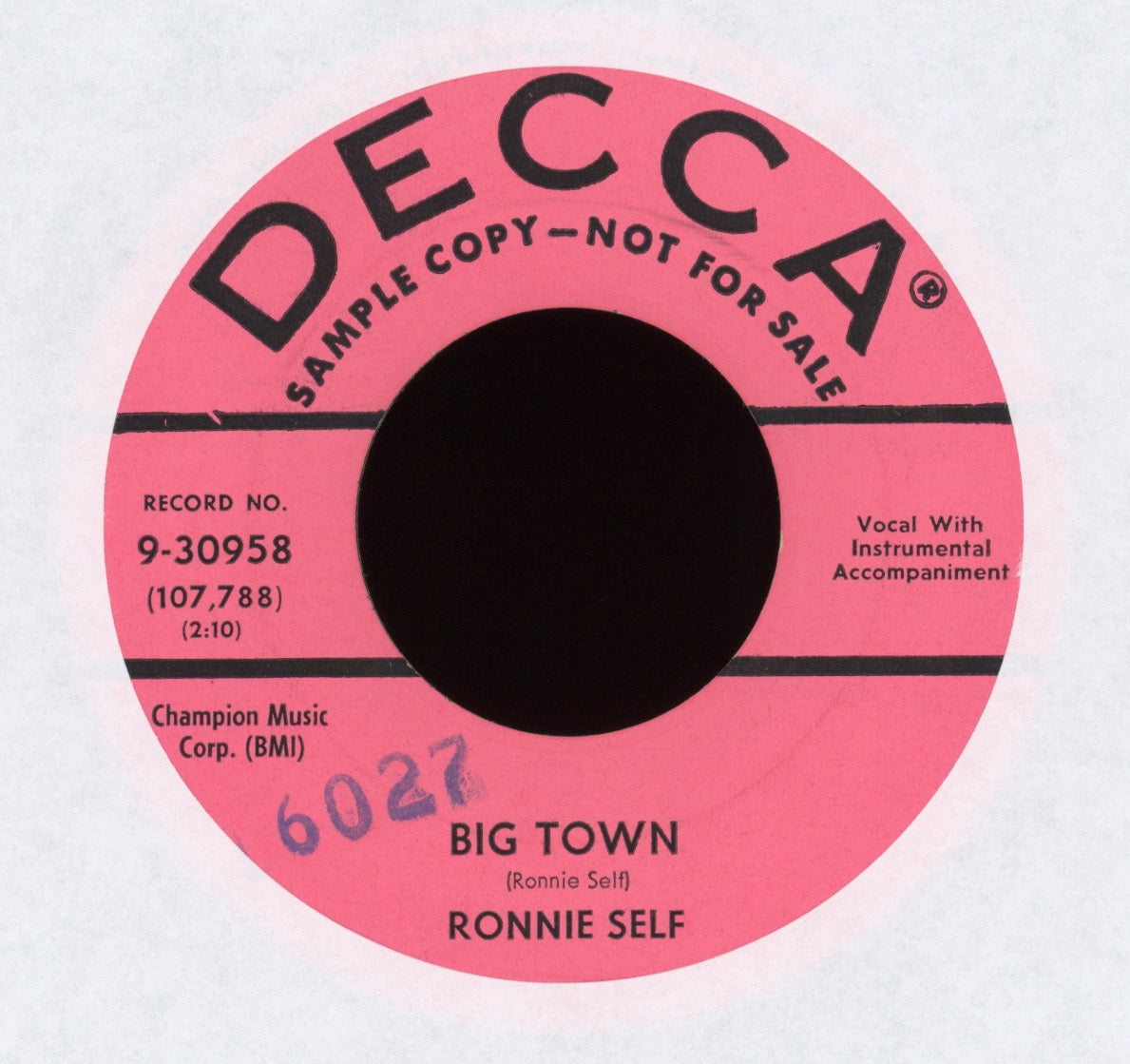 Ronnie Self - Big Town on Decca Promo