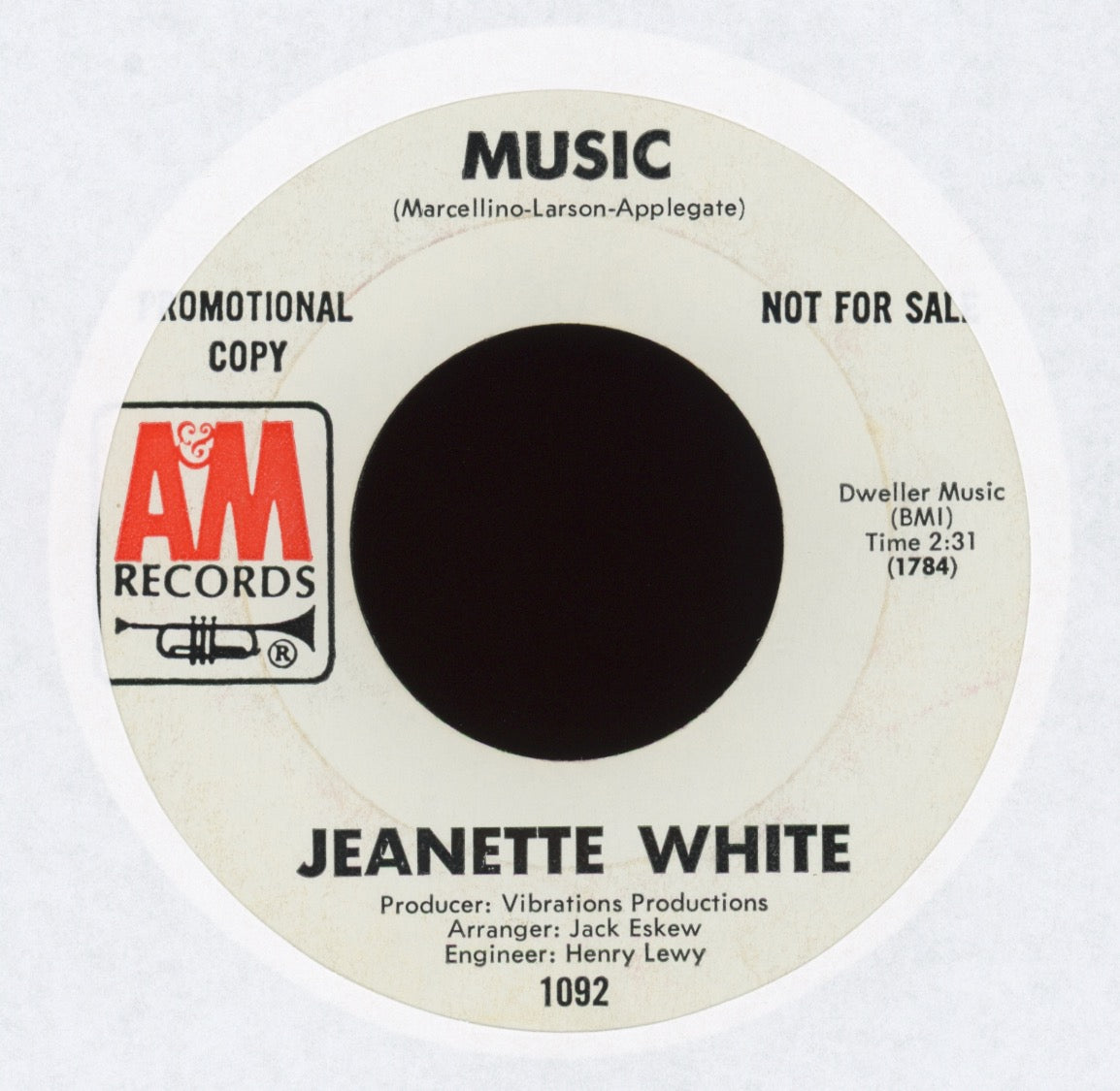 Jeanette White - No Sunshine on A&M Promo