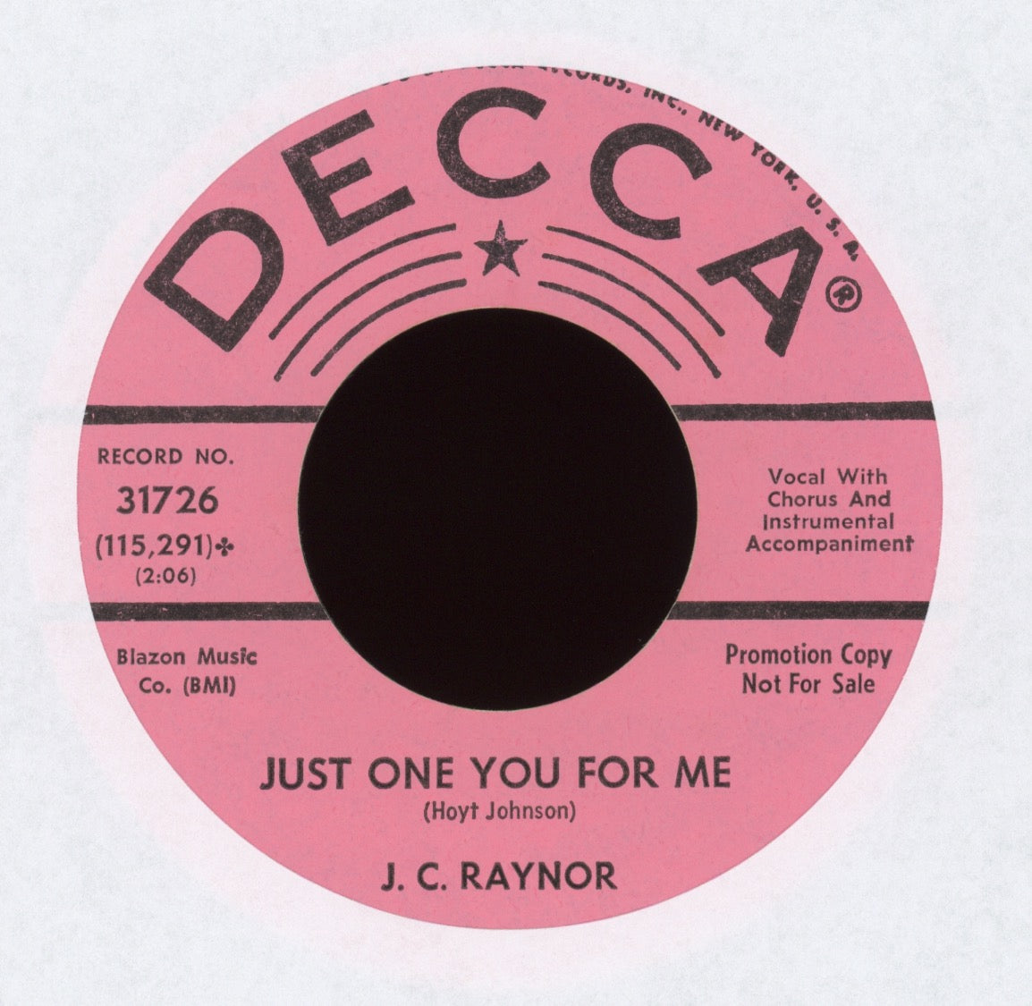 J. C. Raynor - Just One You For Me on Decca Promo