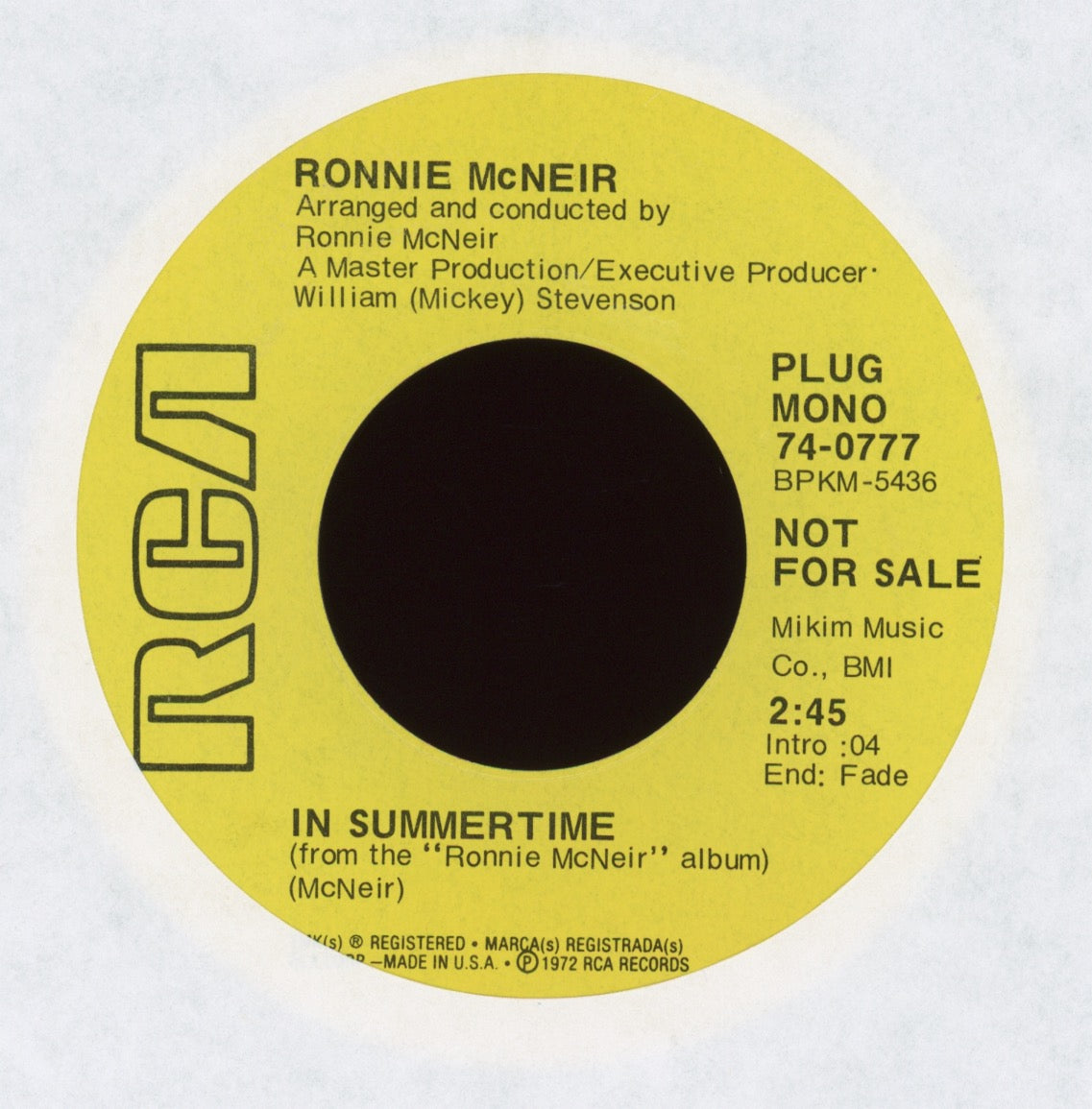 Ronnie McNeir - In Summertime on RCA Promo