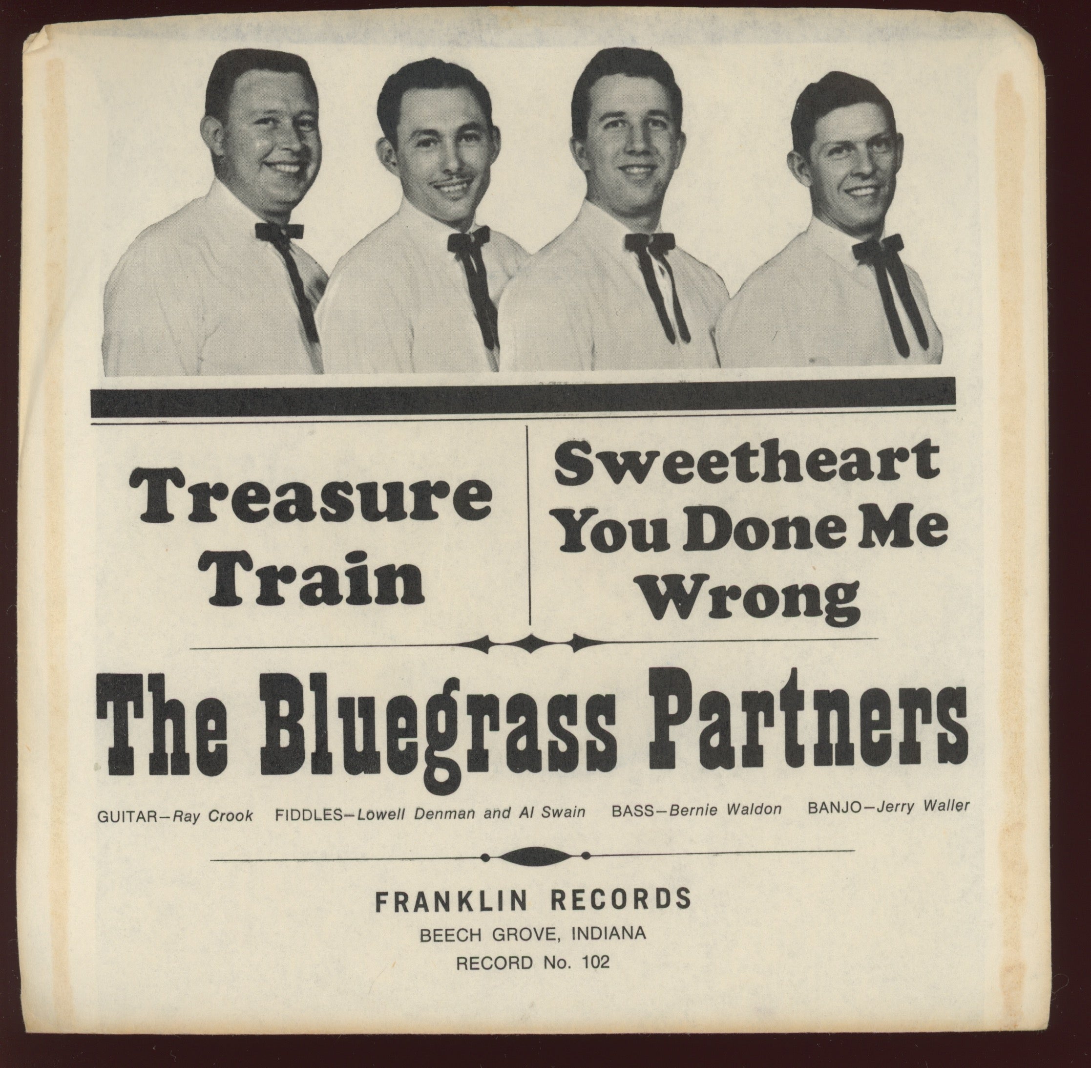 The Bluegrass Partners - Treasure Train on Franklin With Picture Sleeve