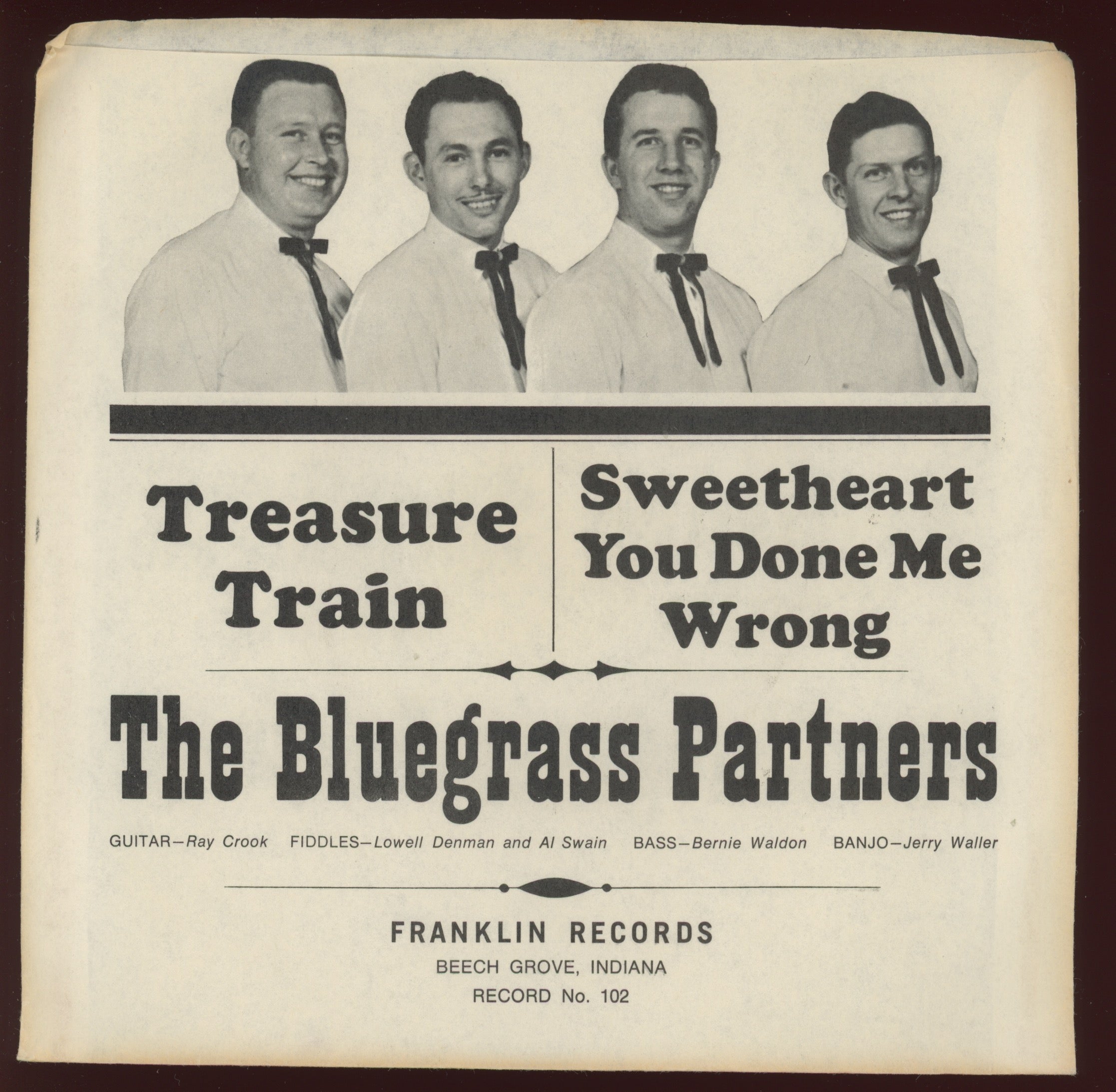 The Bluegrass Partners - Treasure Train on Franklin With Picture Sleeve