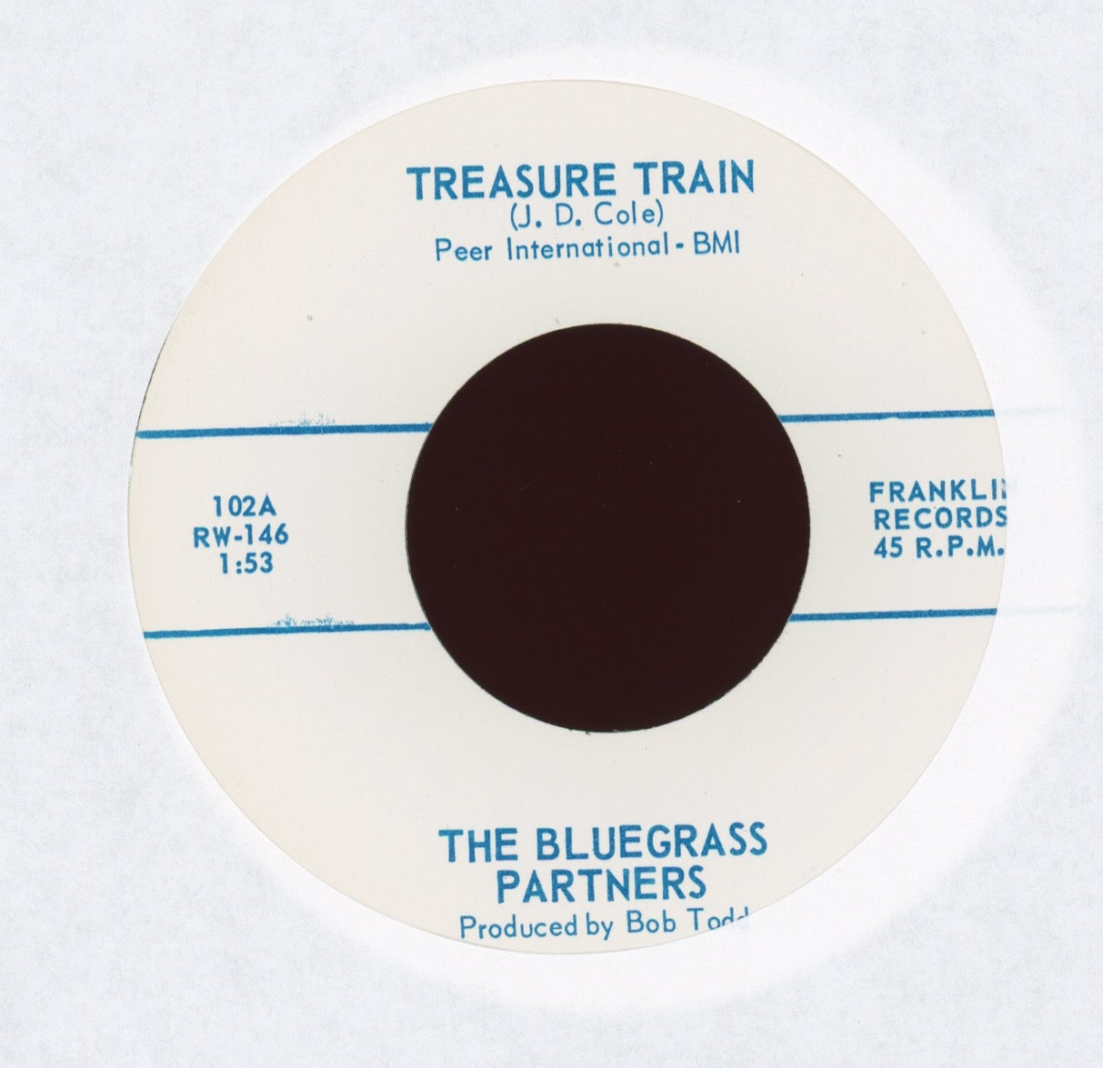 The Bluegrass Partners - Treasure Train on Franklin With Picture Sleeve