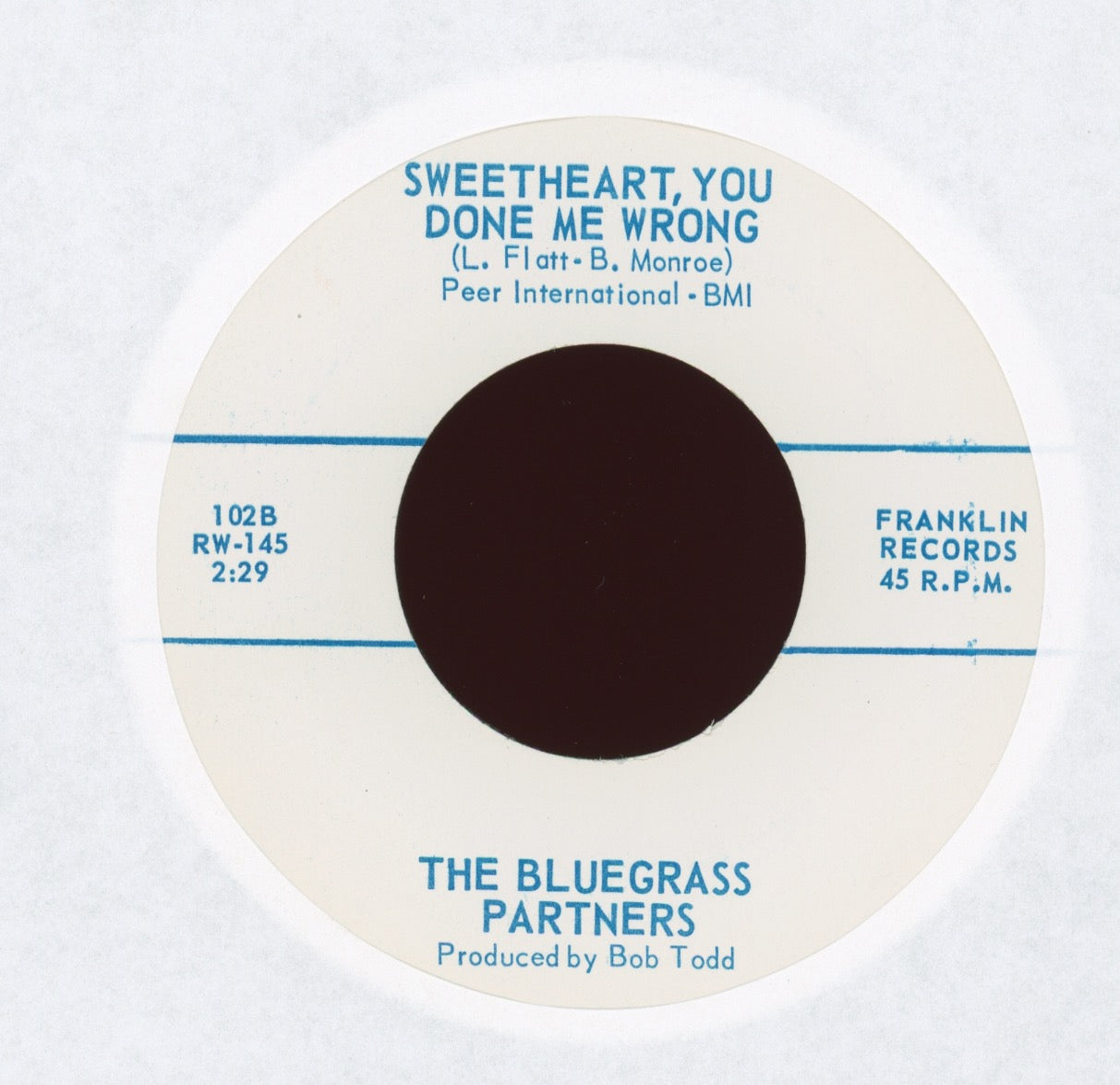 The Bluegrass Partners - Treasure Train on Franklin With Picture Sleeve