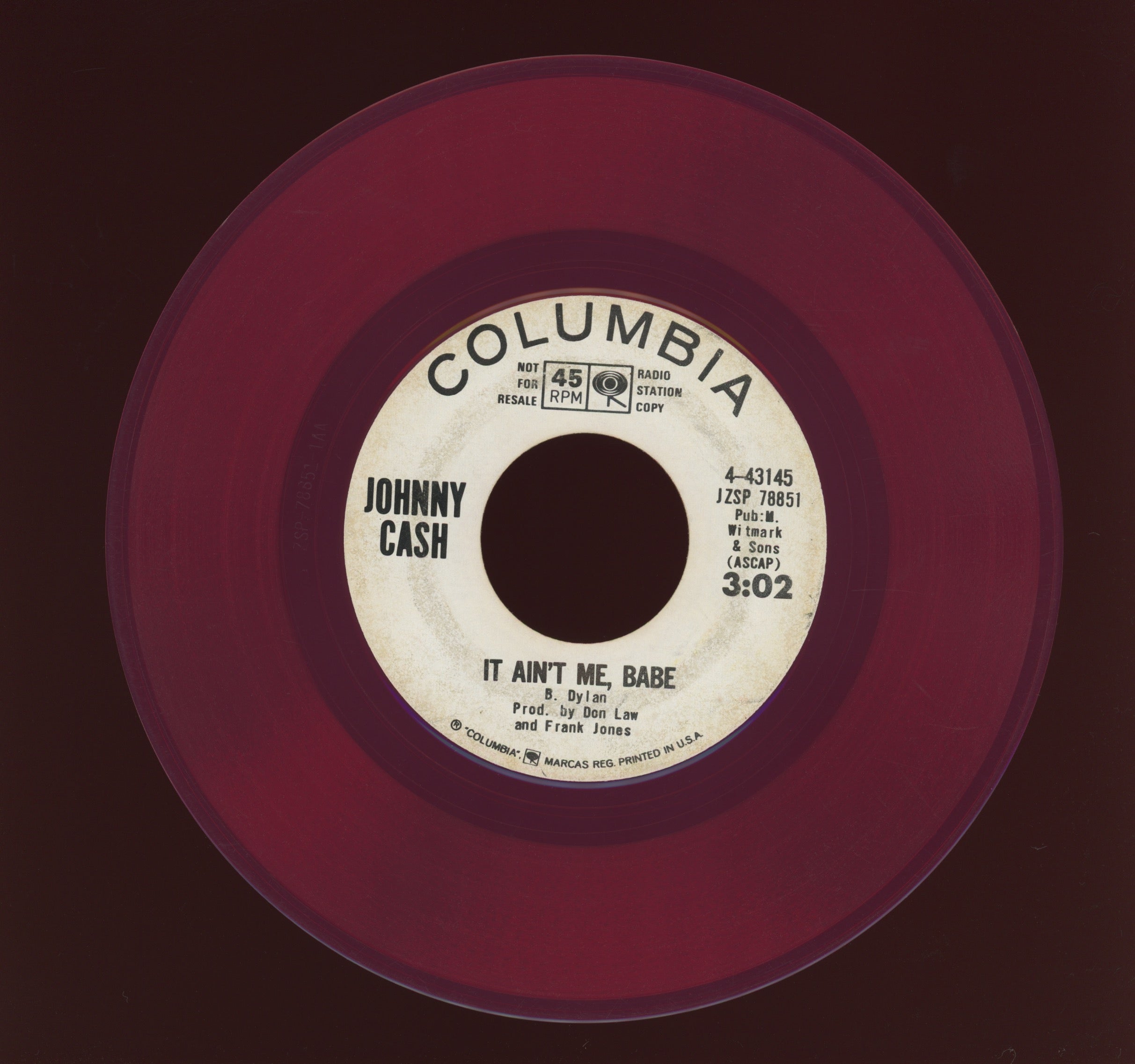 Johnny Cash - It Ain't Me, Babe on Columbia Red Vinyl Promo