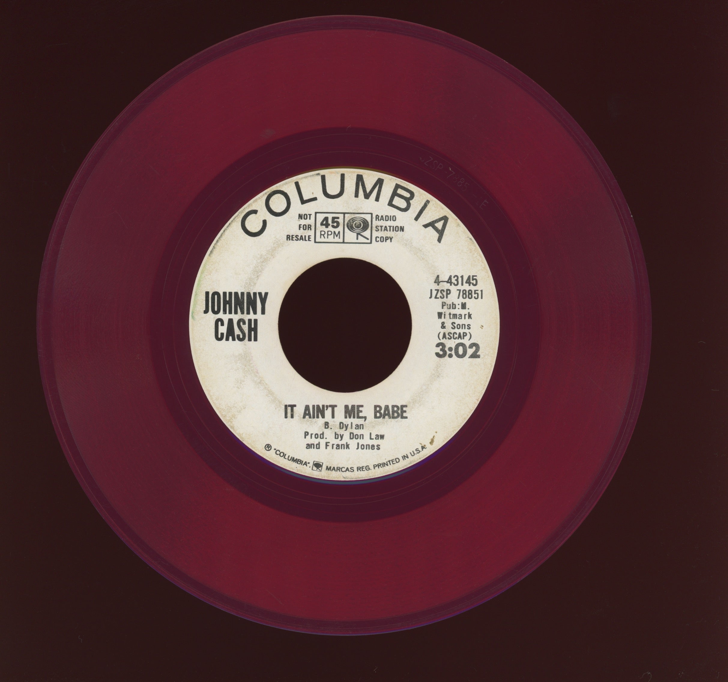 Johnny Cash - It Ain't Me, Babe on Columbia Red Vinyl Promo
