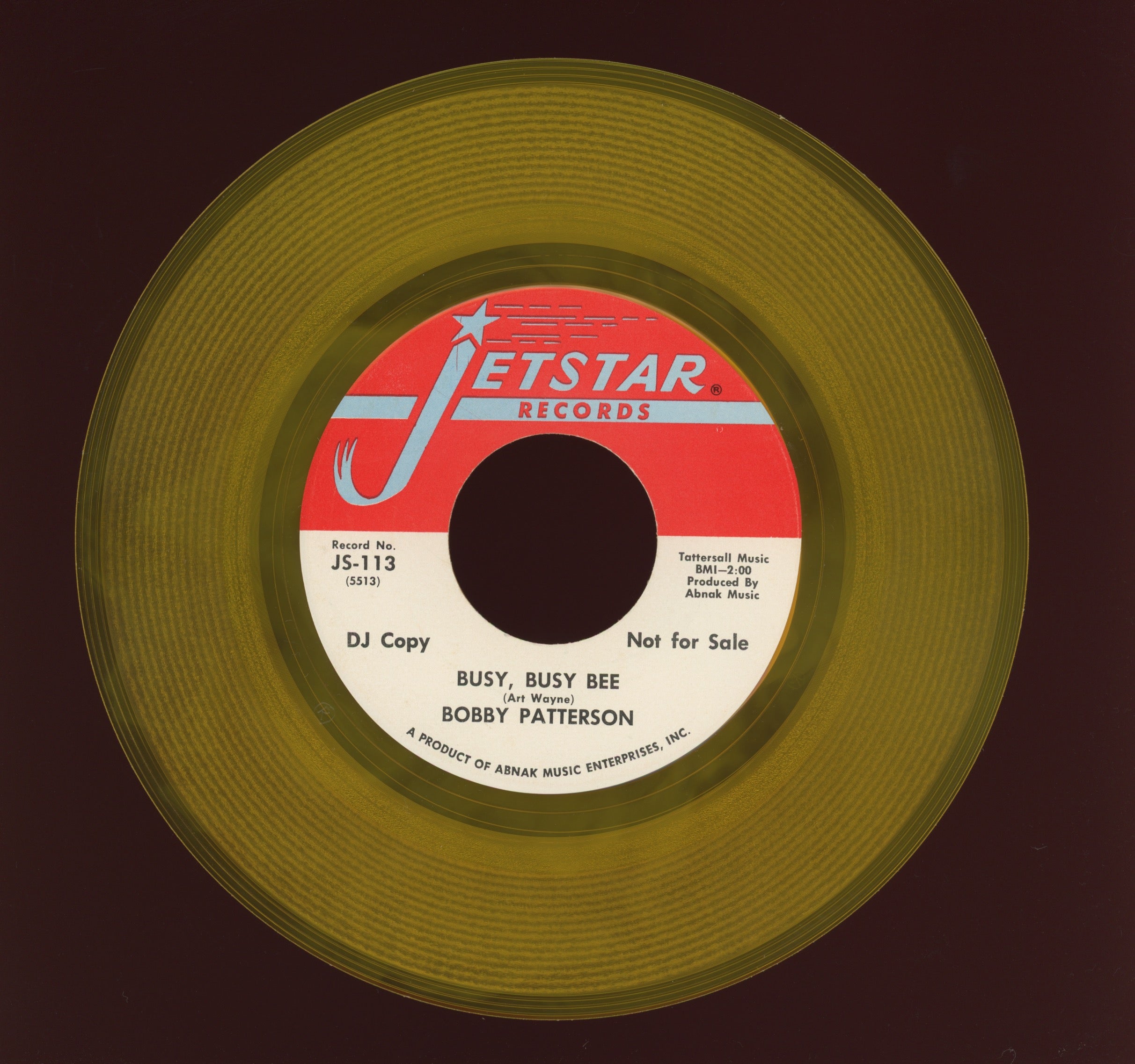 Bobby Patterson - Busy Busy Bee on Jetstar Yellow Vinyl Promo