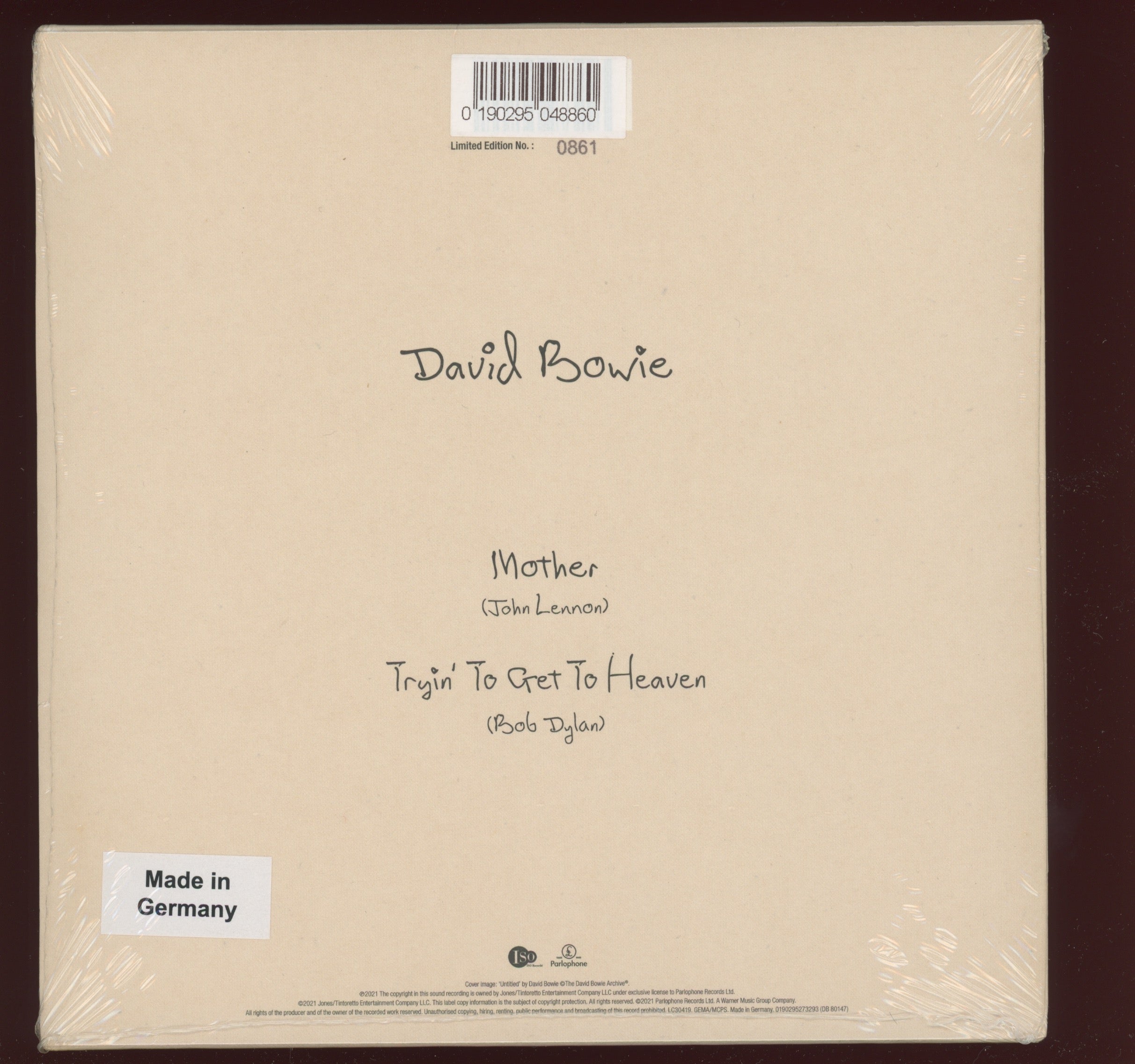 David Bowie - Mother / Tryin' To Get To Heaven on ISO Parlophone Ltd Numbered Cream Vinyl Sealed