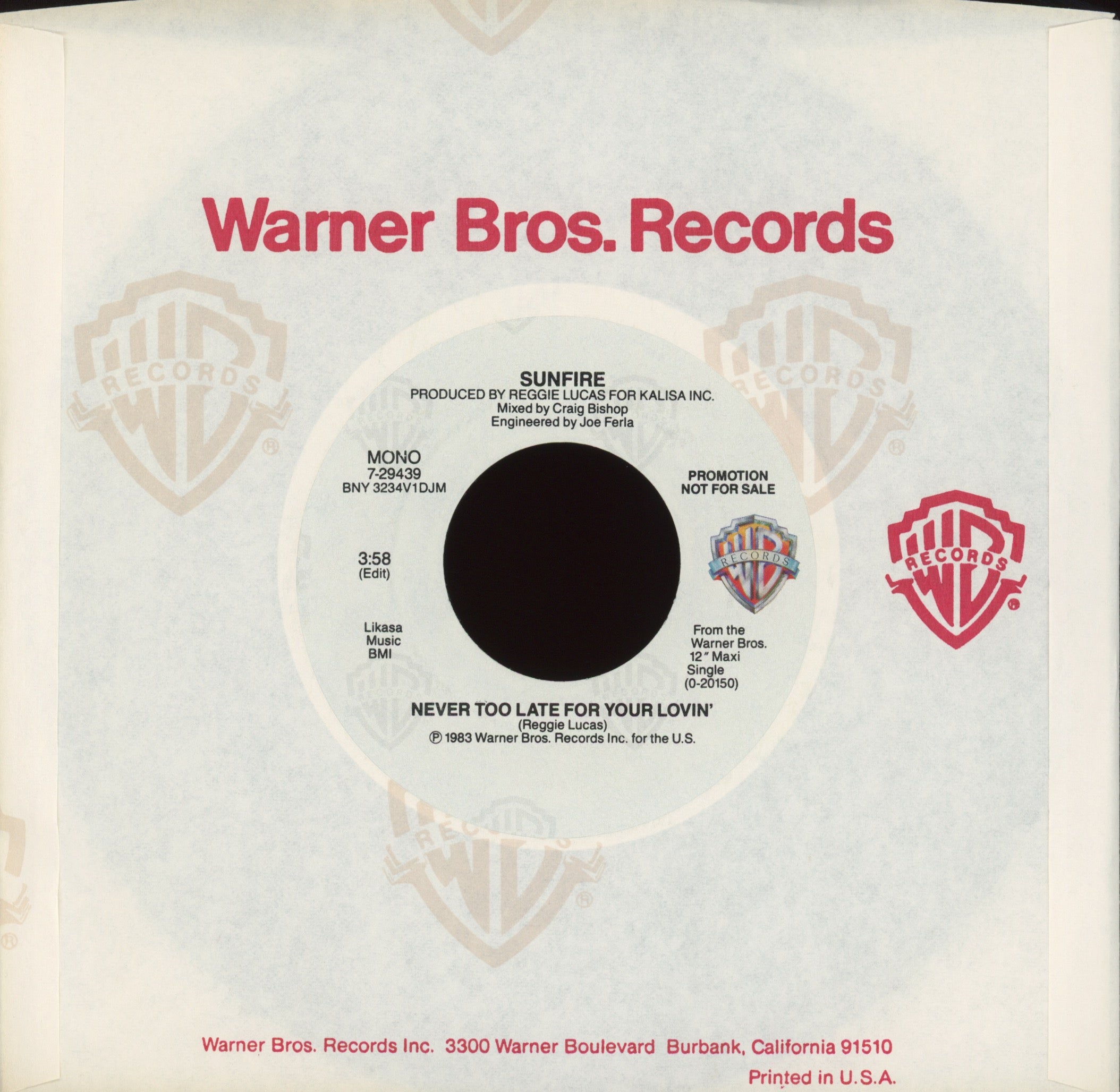 Sunfire - Never Too Late For Your Lovin' on Warner Bros Promo