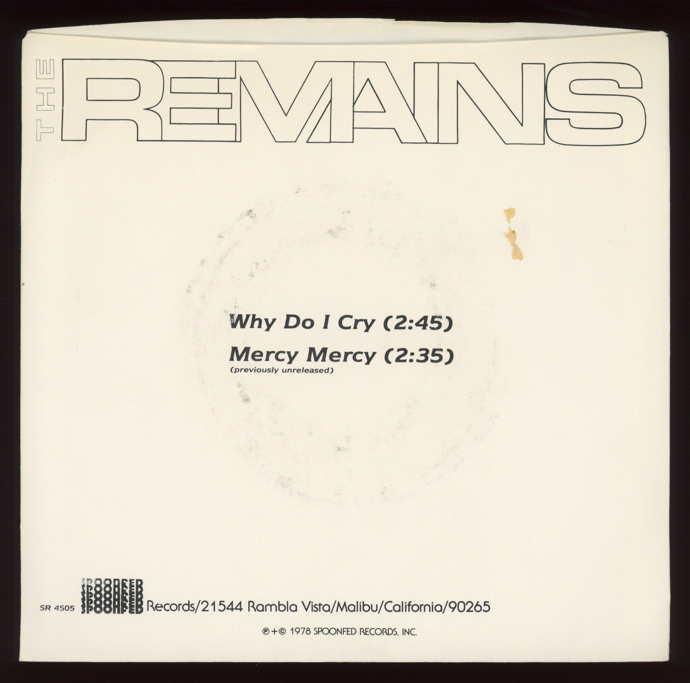 The Remains - Why Do I Cry on Spoonfed Blue Vinyl Reissue with Picture Sleeve