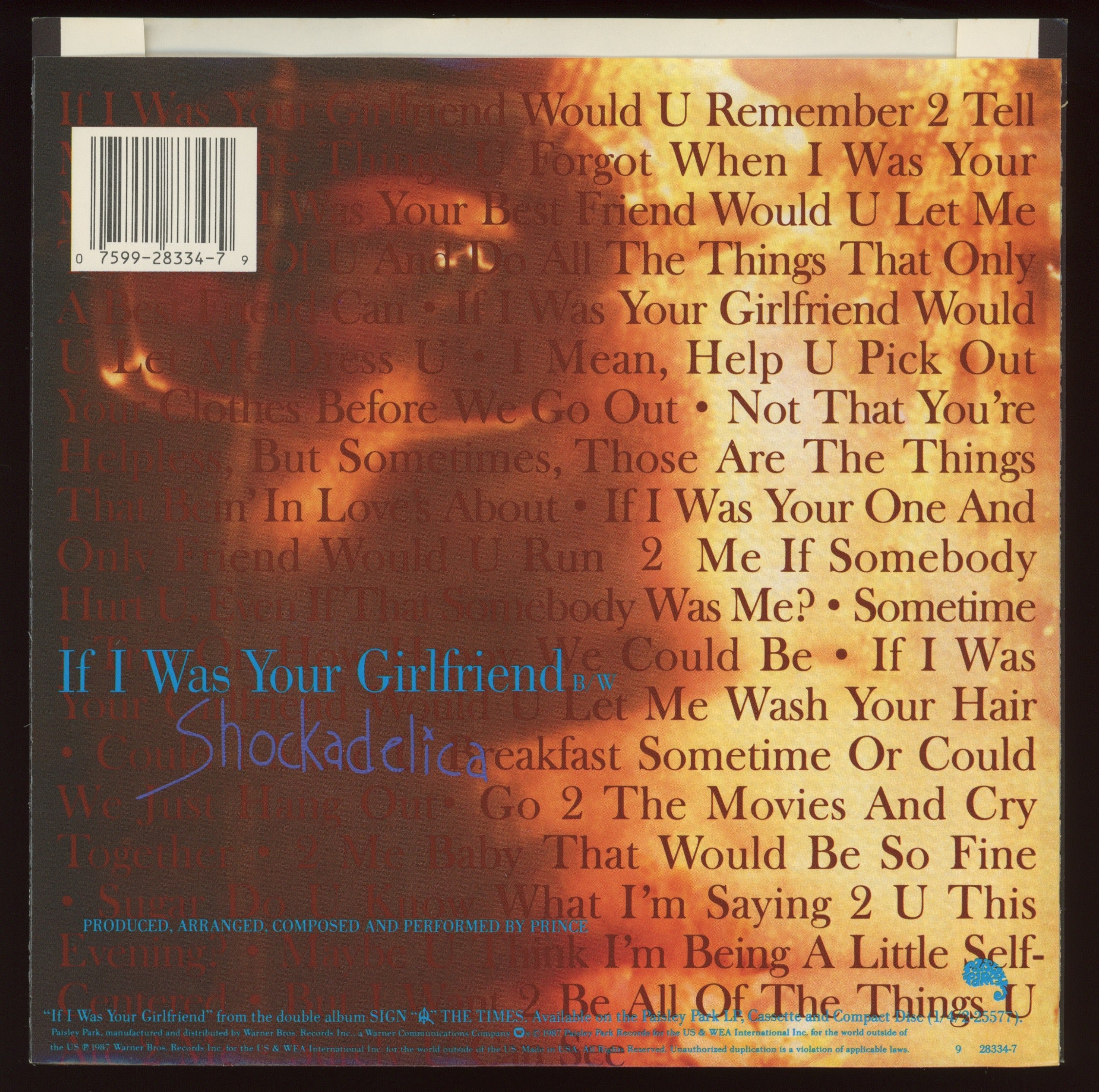 Prince - If I Was Your Girlfriend on Paisley Park With Picture Sleeve