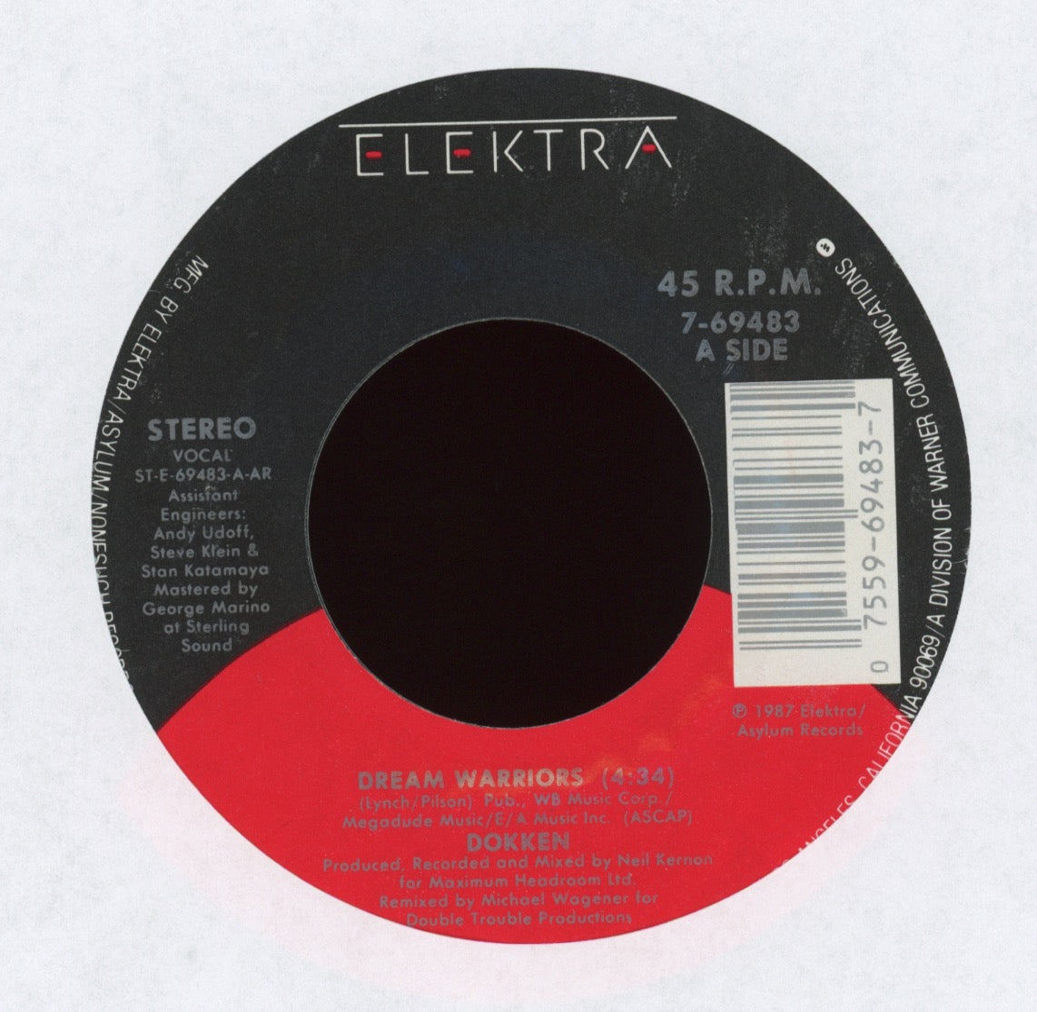 Dokken - Dream Warriors on Elektra With Picture Sleeve