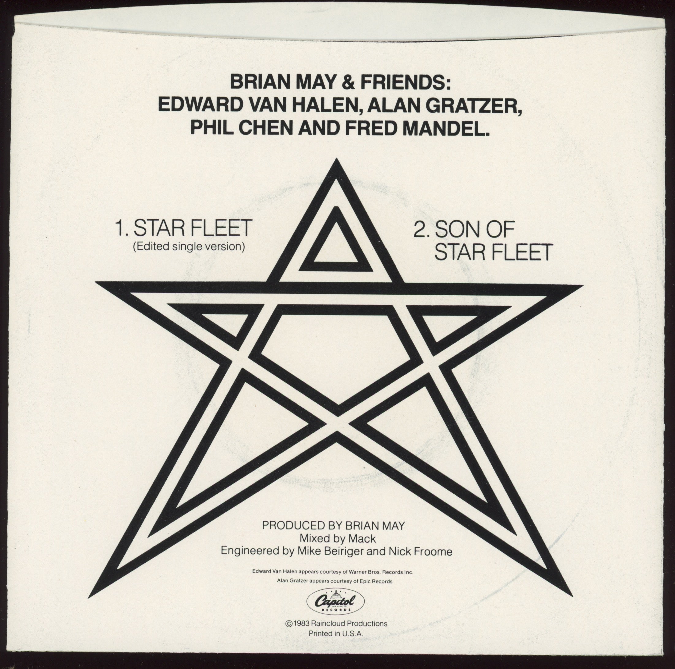 Brian May + Friends - Star Fleet on Capitol With Picture Sleeve