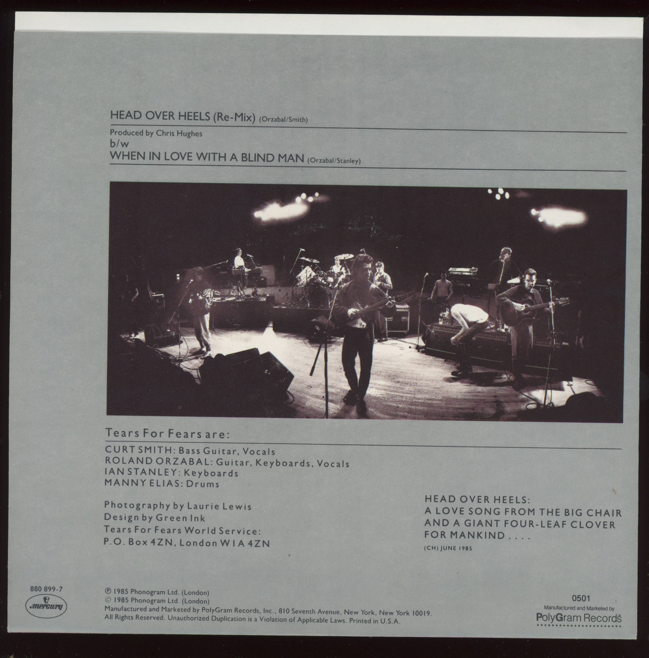 Tears For Fears - Head Over Heels on Mercury With Picture Sleeve