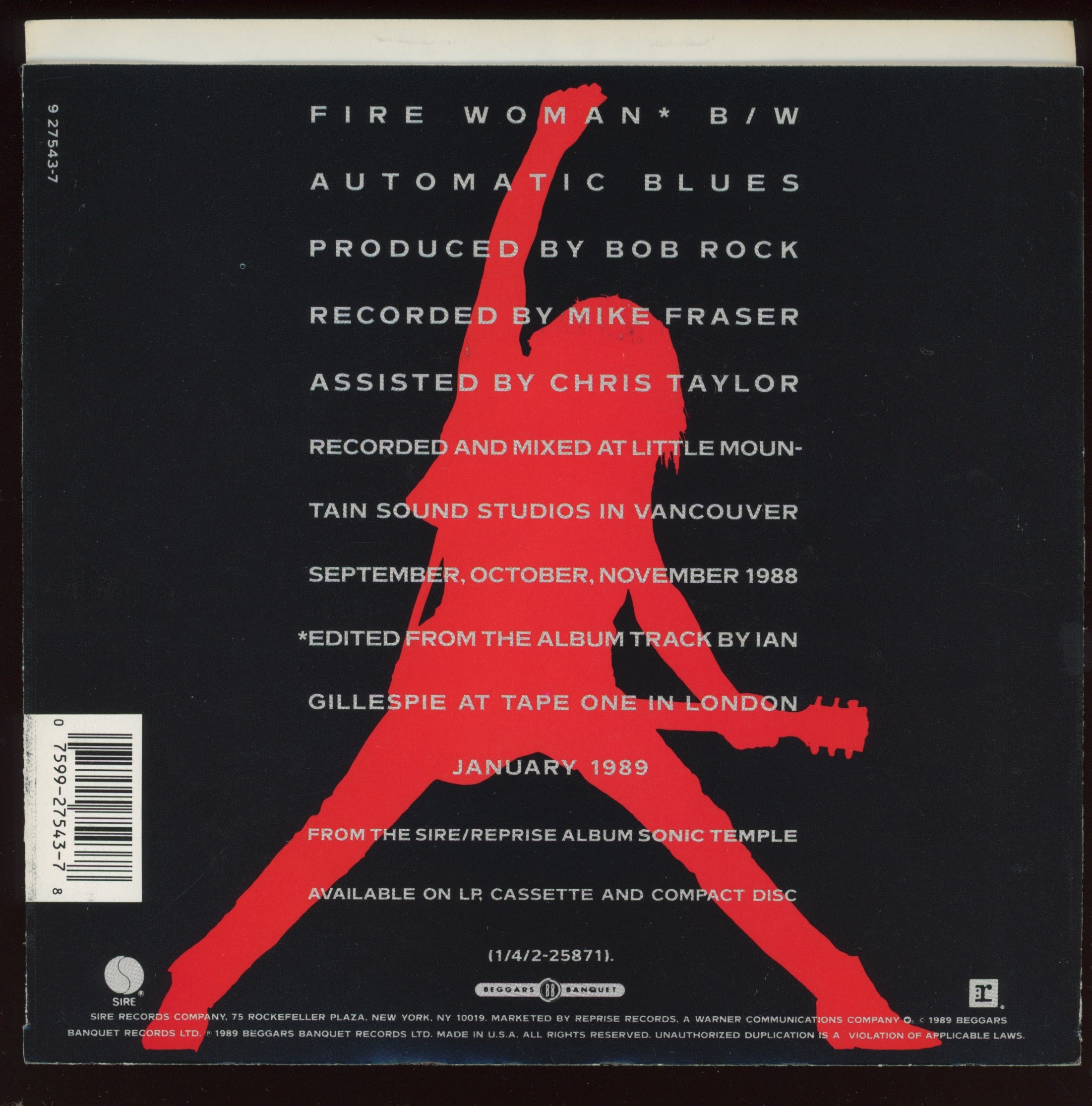 The Cult - Fire Woman on Sire With Picture Sleeve