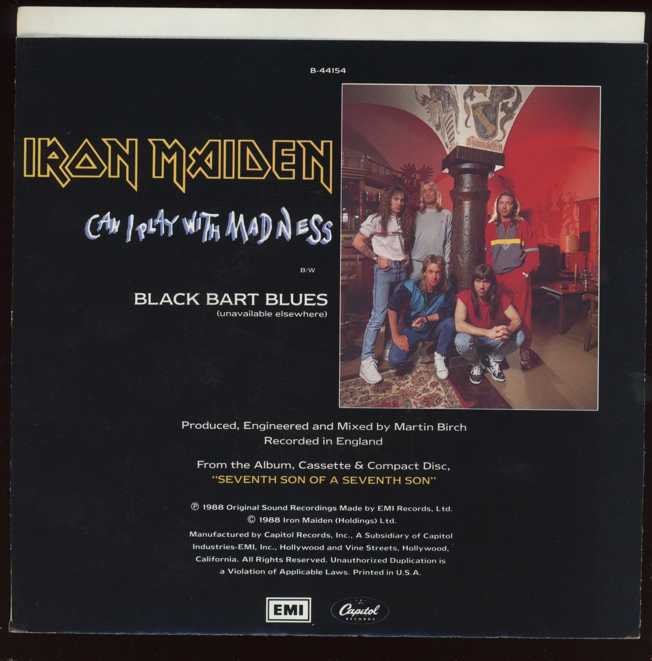 Iron Maiden - Can I Play With Madness on Capitol With Picture Sleeve