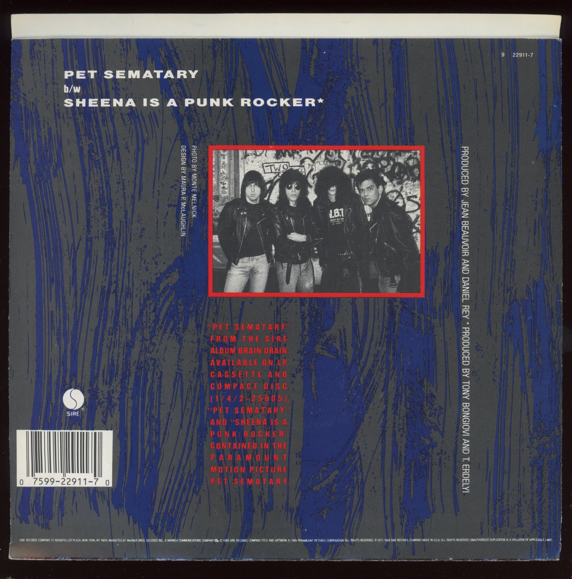 Ramones - Pet Sematary on Sire With Picture Sleeve
