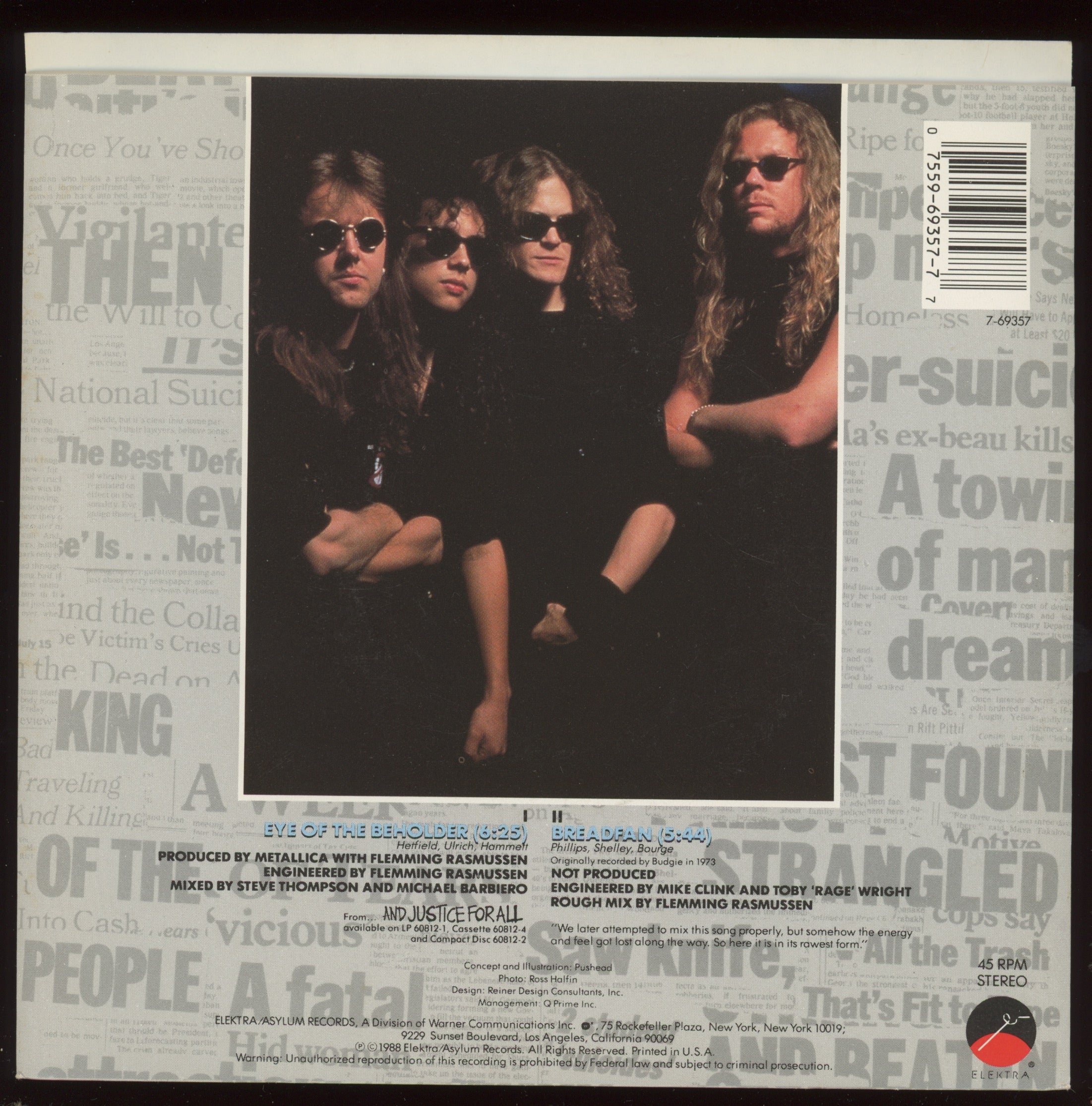 Metallica - Eye Of The Beholder on Elektra With Picture Sleeve