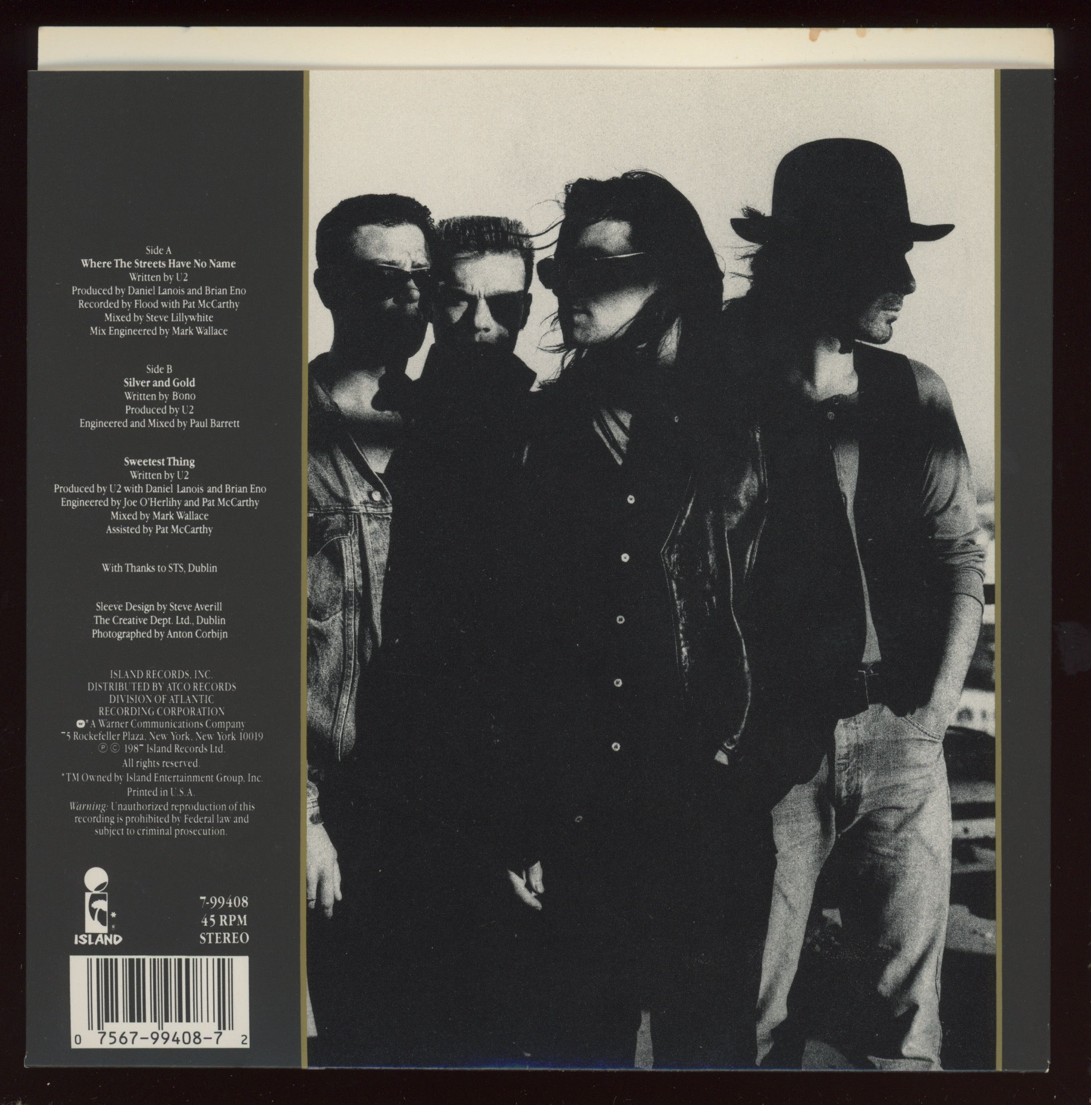 U2 - Where The Streets Have No Name on Island With Picture Sleeve