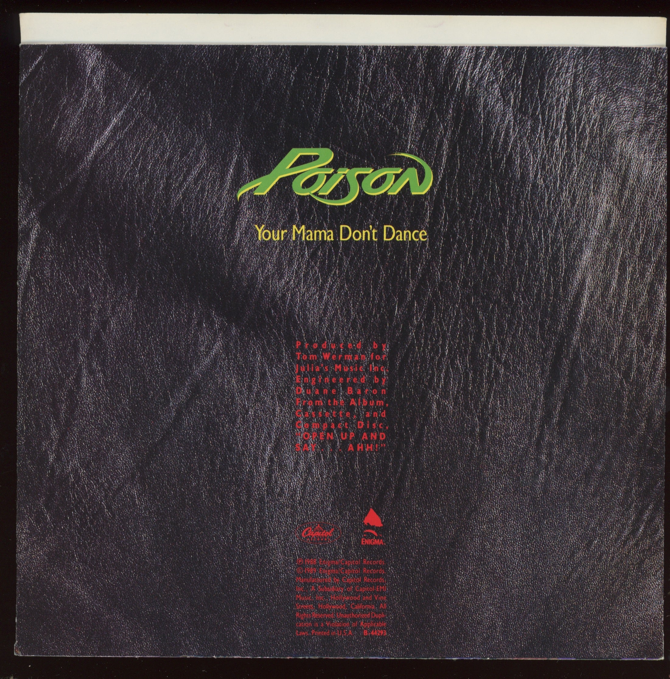 Poison - Your Mama Don't Dance on Enigma With Picture Sleeve