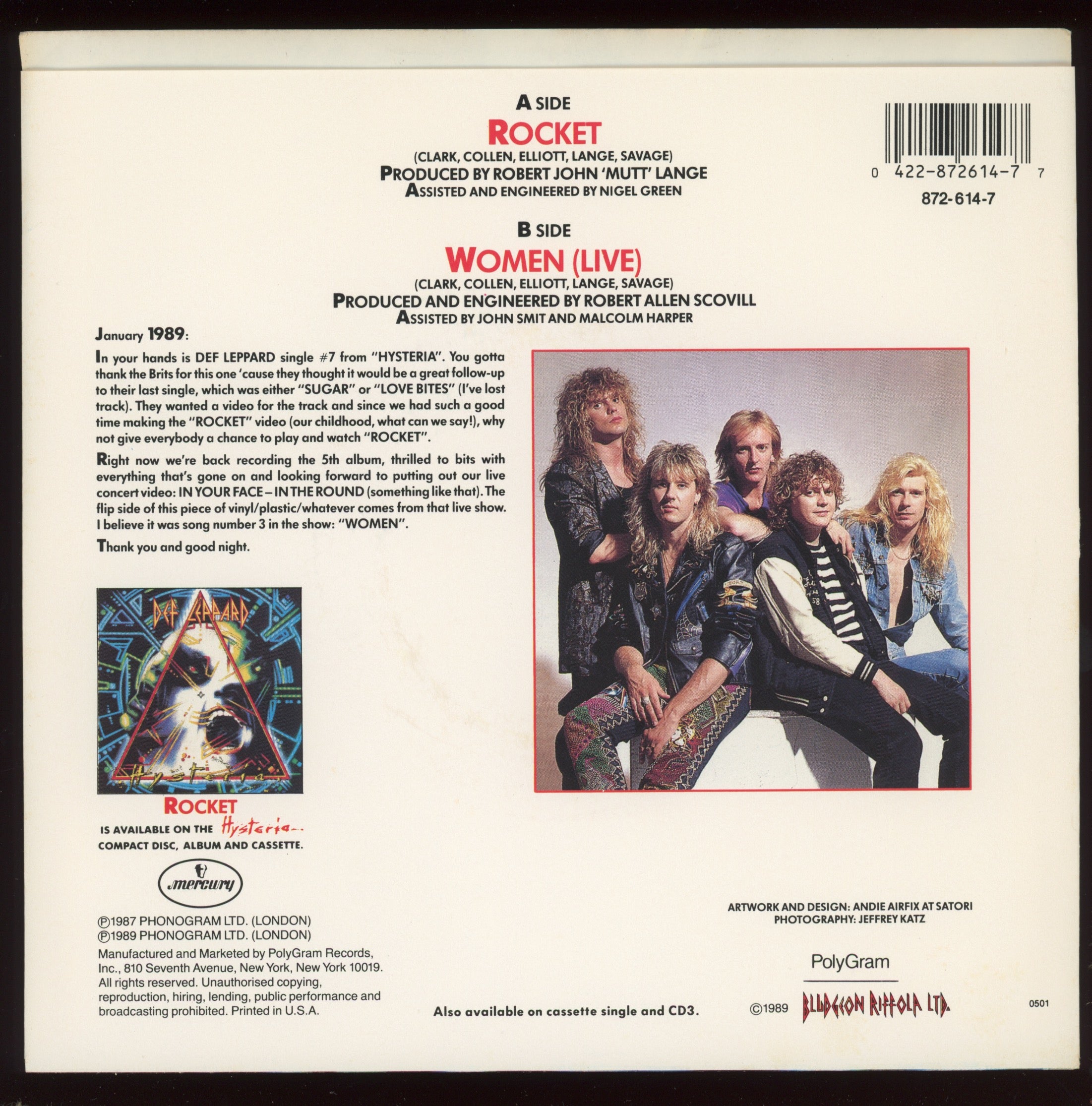 Def Leppard - Rocket on Mercury With Picture Sleeve