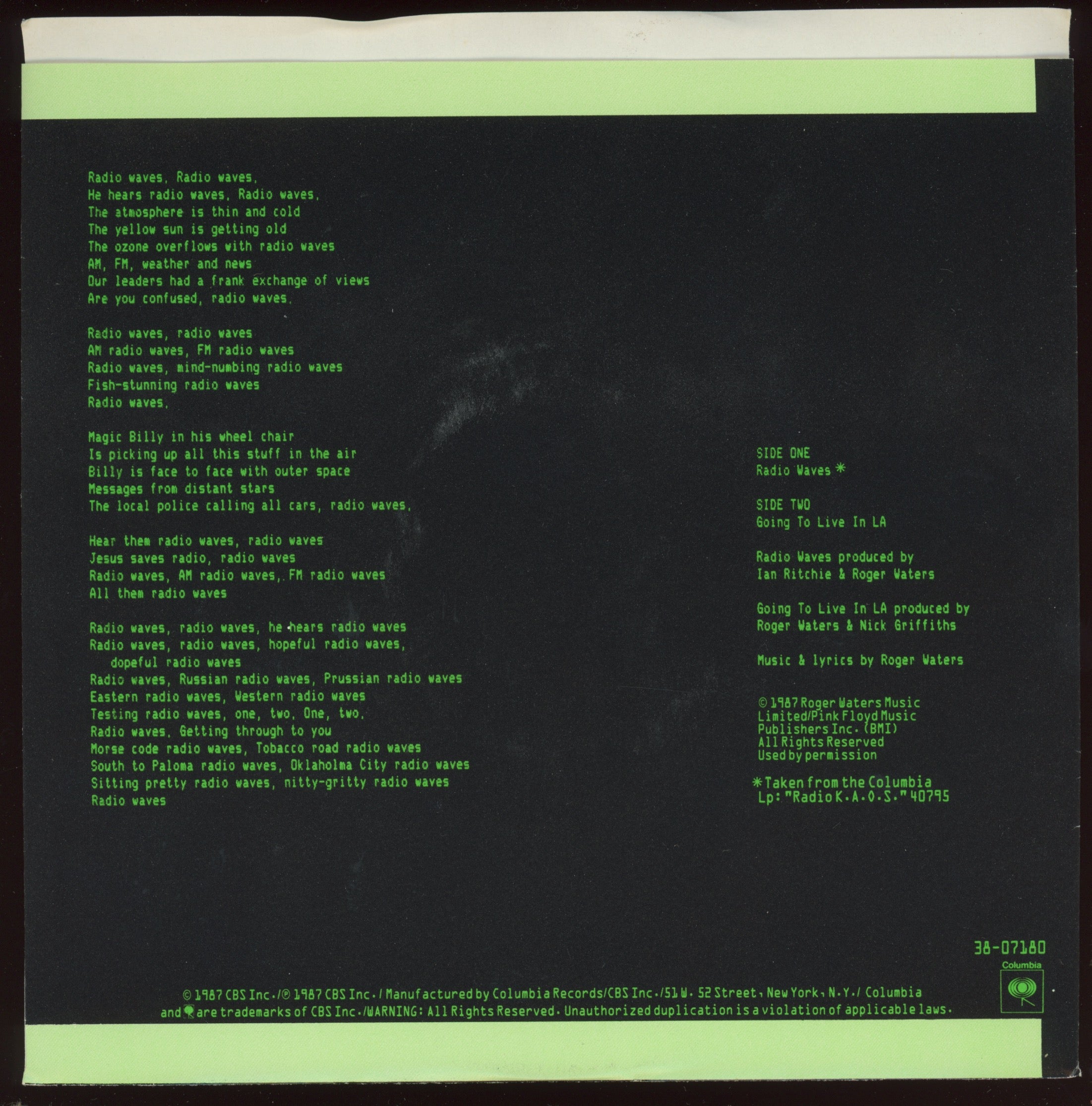 Roger Waters - Radio Waves on Columbia With Picture Sleeve
