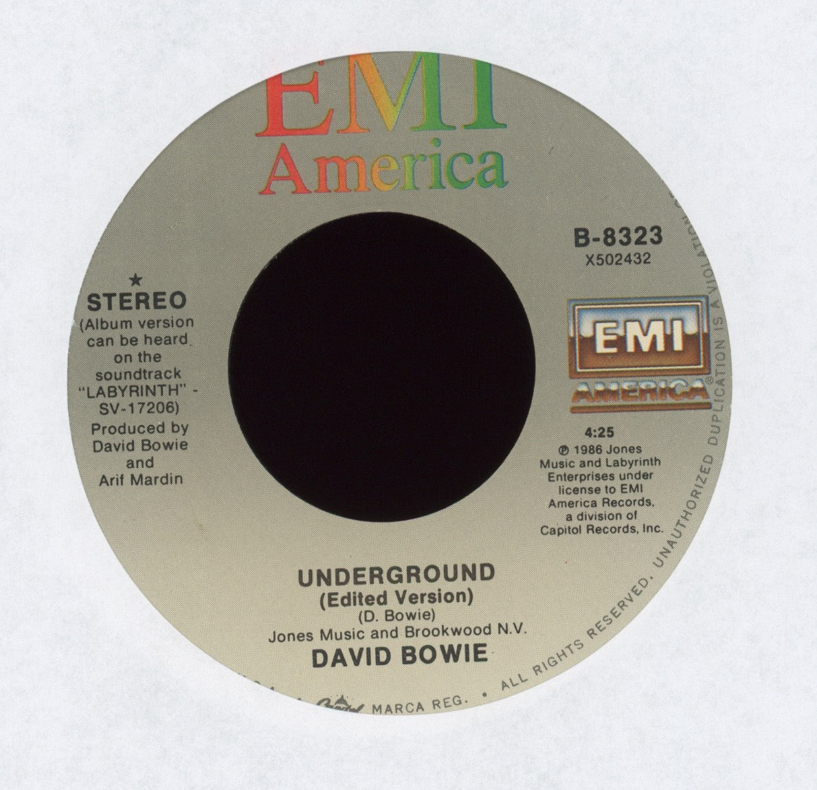 David Bowie - Underground on EMI America With Picture Sleeve