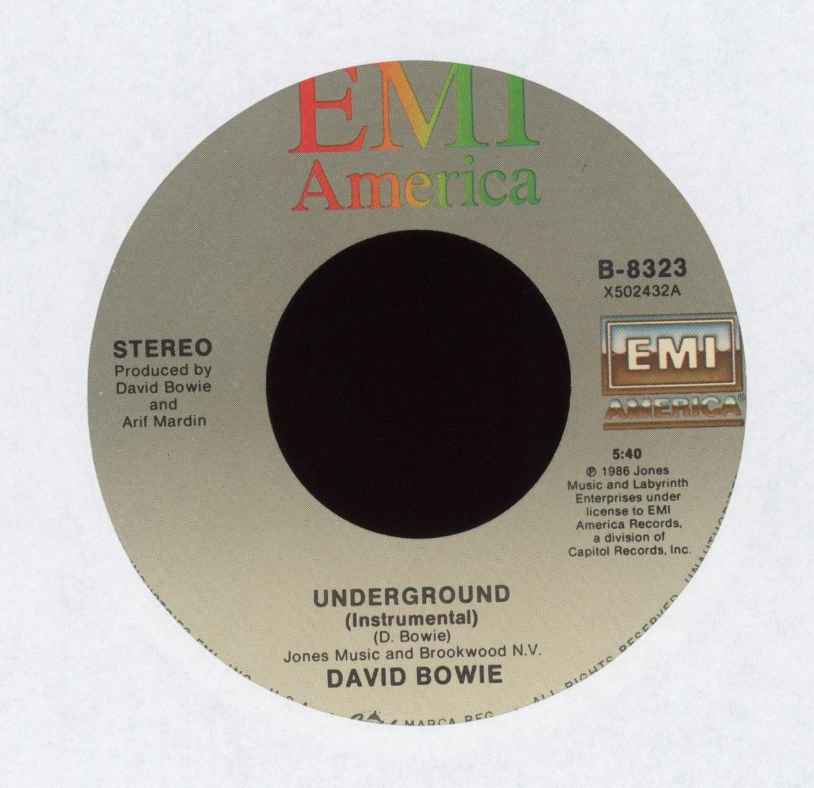 David Bowie - Underground on EMI America With Picture Sleeve