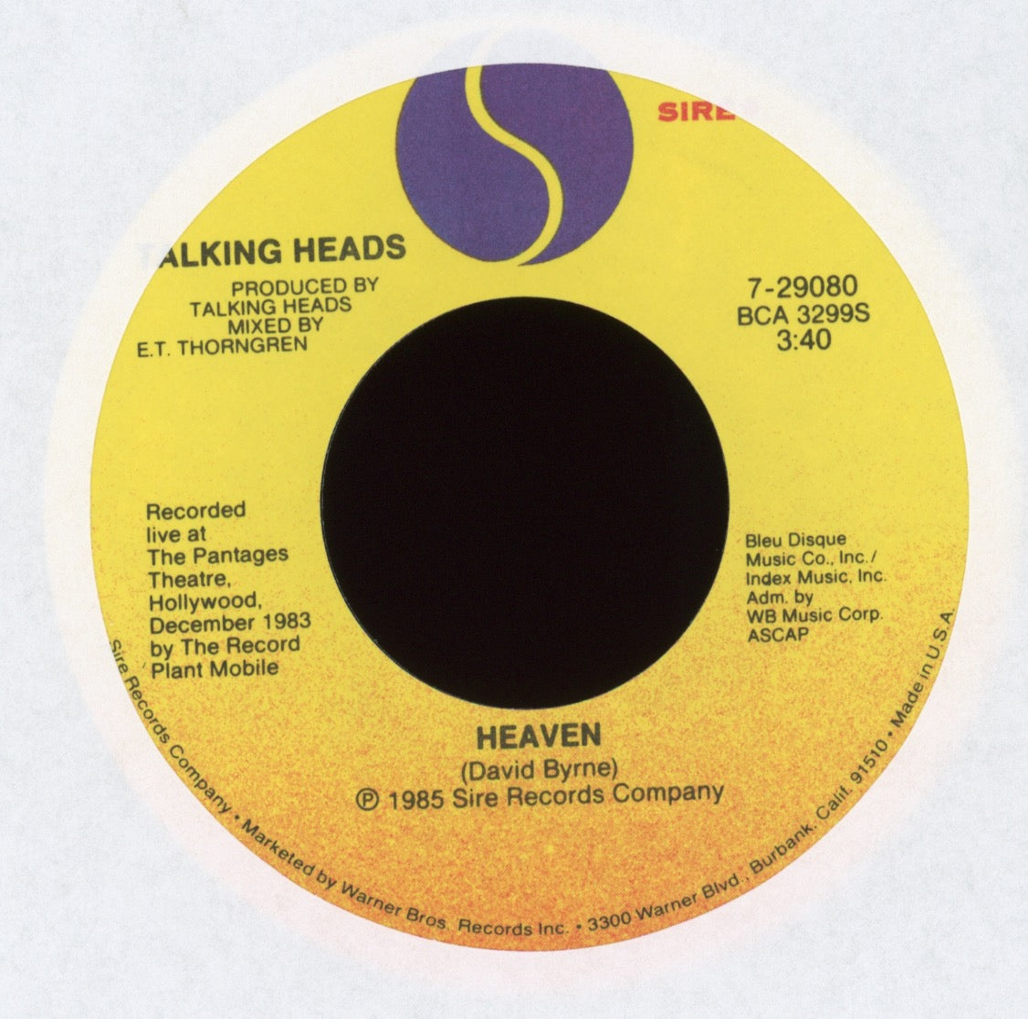 Talking Heads - Stop Making Sense (Girlfriend Is Better) on Sire With Picture Sleeve