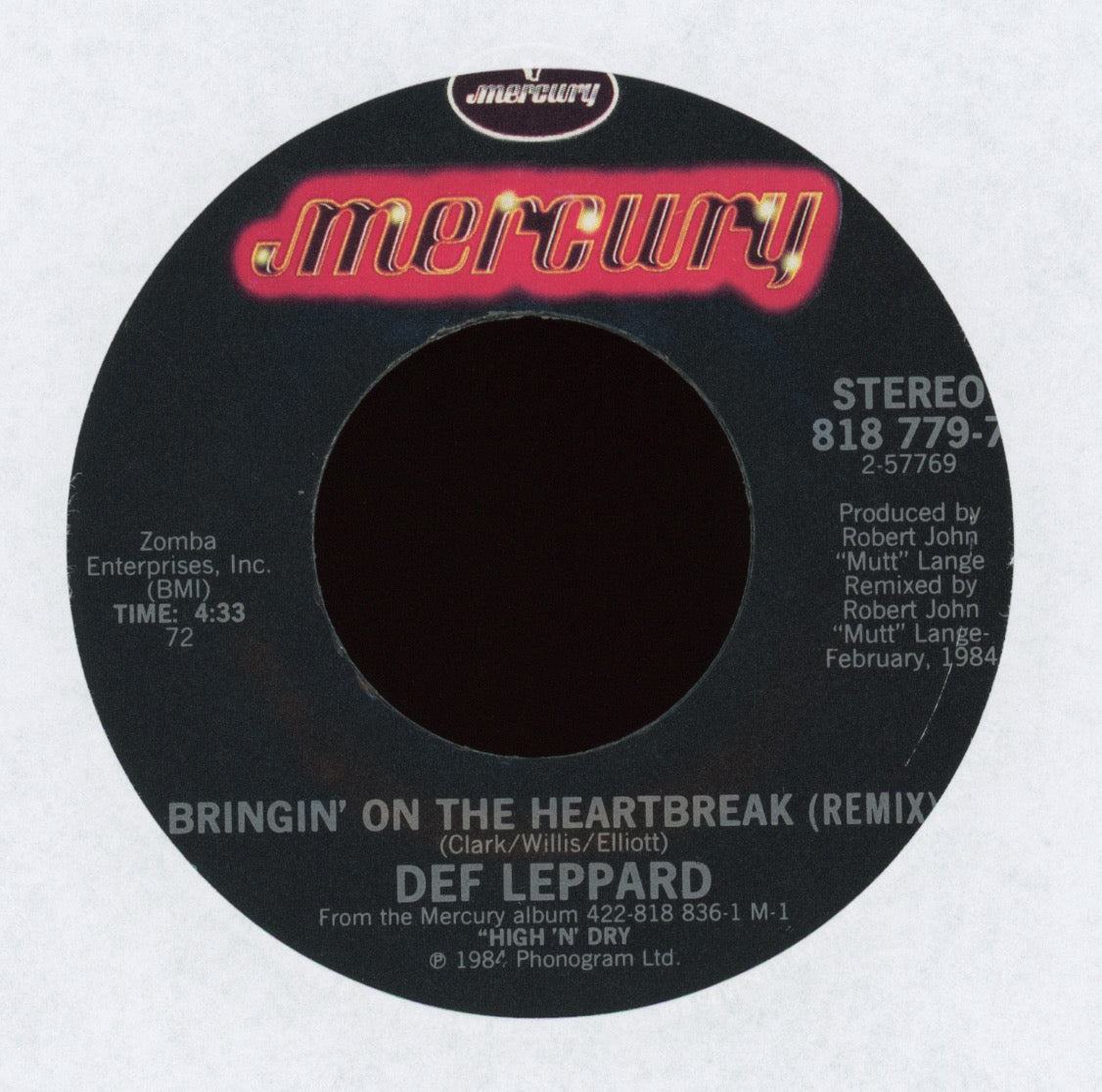 Def Leppard - Bringin' On The Heartbreak (Remix) on Mercury With Picture Sleeve