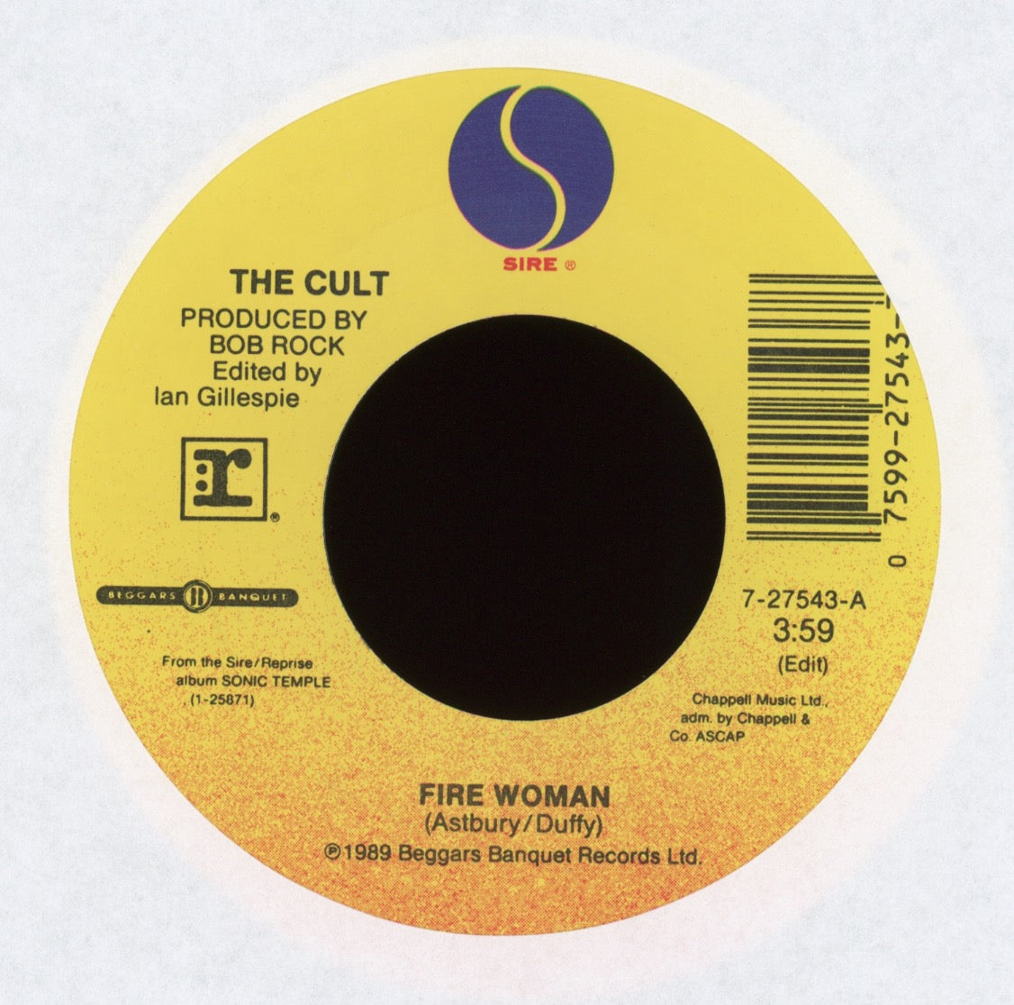 The Cult - Fire Woman on Sire With Picture Sleeve