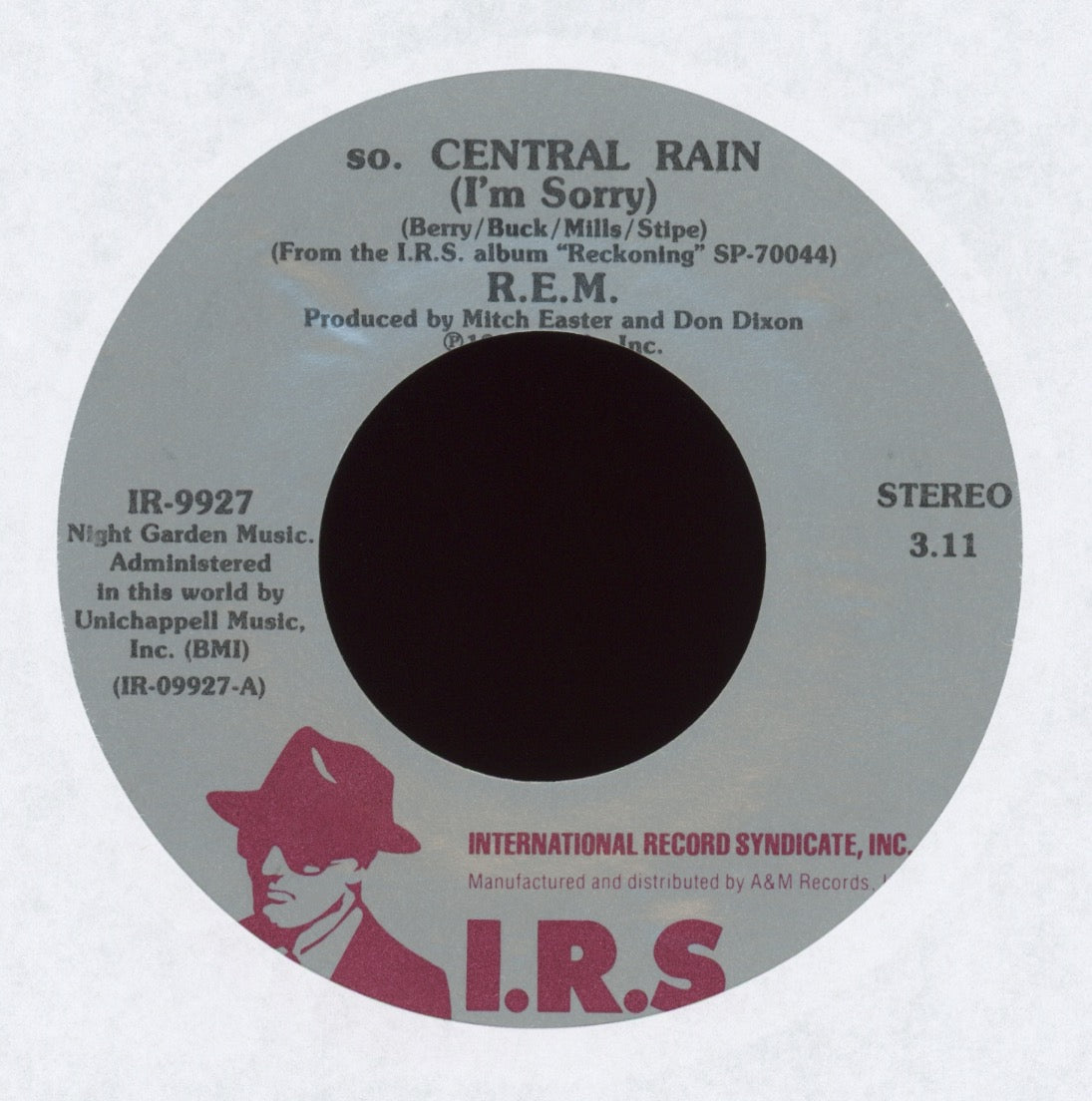 R.E.M. - S. Central Rain (I'm Sorry) on I.R.S. With Picture Sleeve