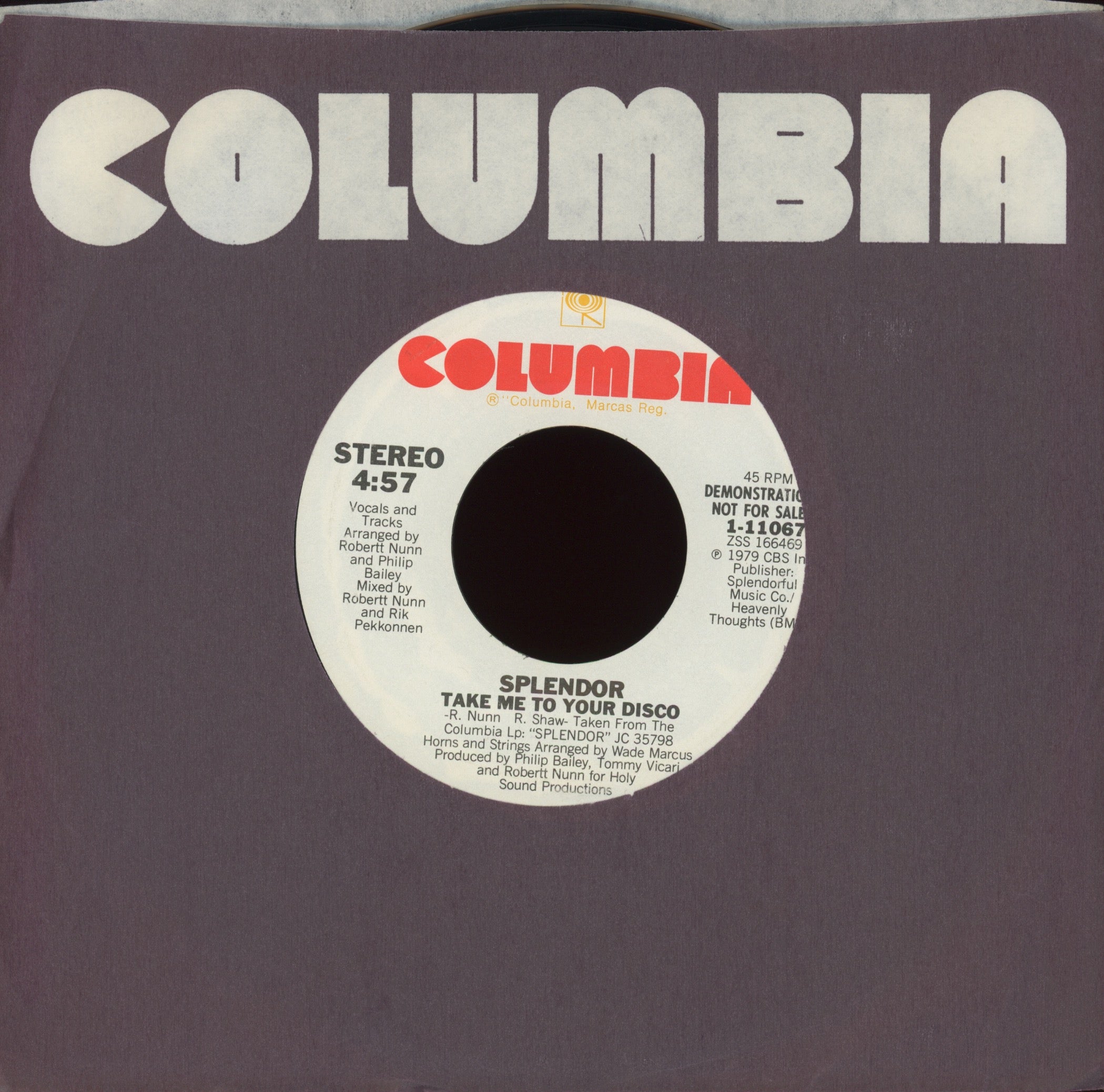 Splendor - Take Me To Your Disco on Columbia Promo