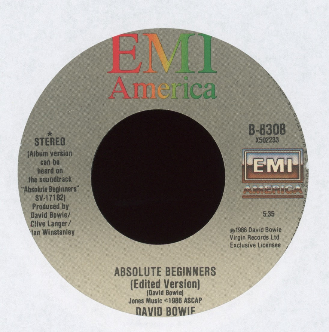 David Bowie - Absolute Beginners on EMI America With Picture Sleeve