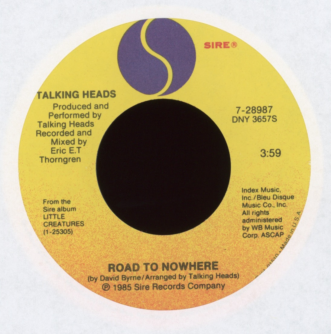 Talking Heads - Road To Nowhere on Sire With Picture Sleeve