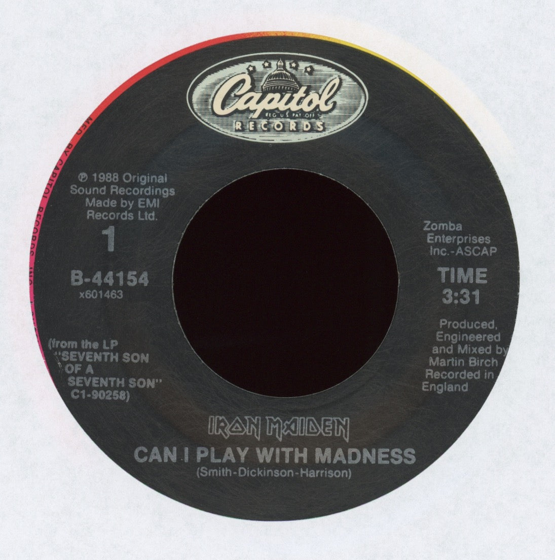 Iron Maiden - Can I Play With Madness on Capitol With Picture Sleeve