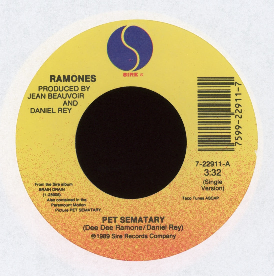 Ramones - Pet Sematary on Sire With Picture Sleeve