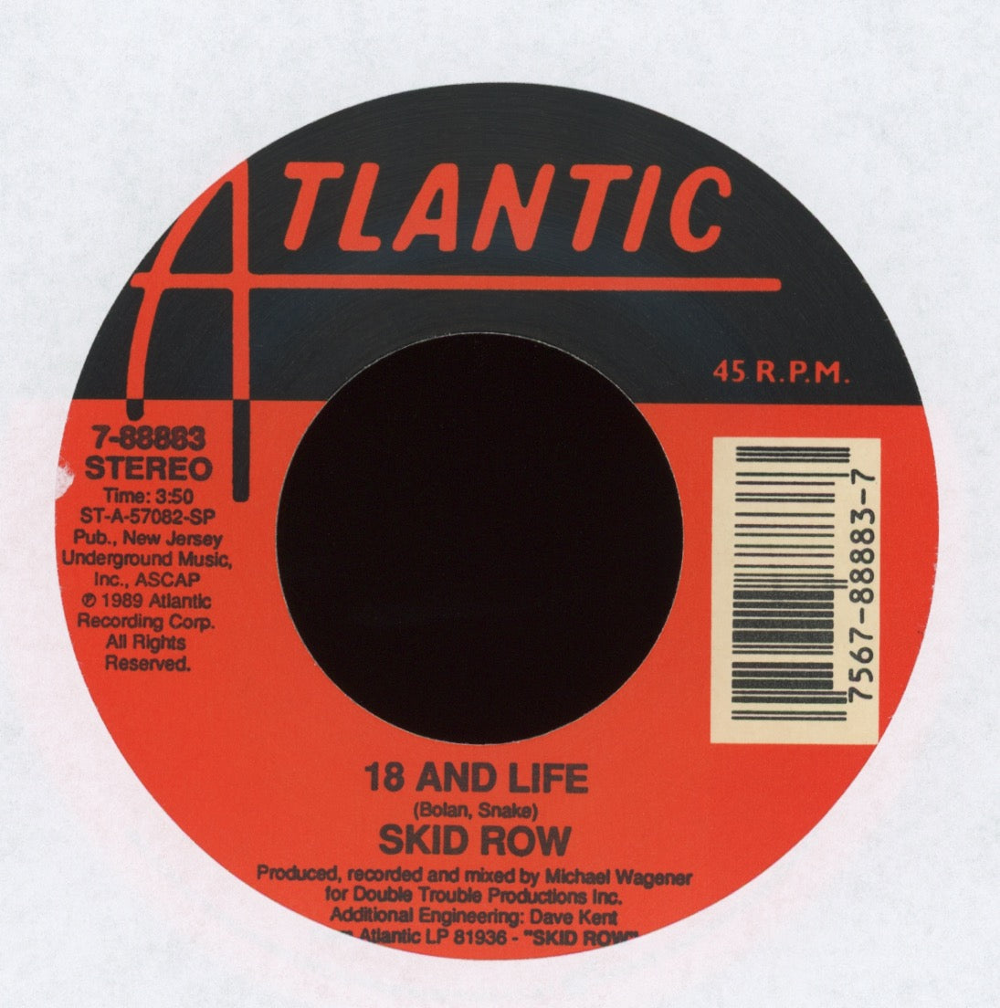 Skid Row - 18 And Life on Atlantic With Picture Sleeve