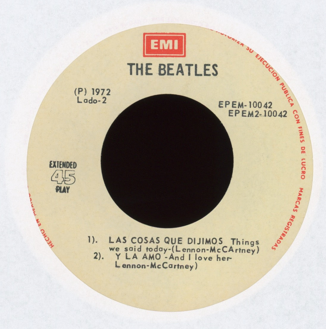 The Beatles - Una Dura Noche on EMI EPEM-10042 Mexican Reissue With Picture Sleeve
