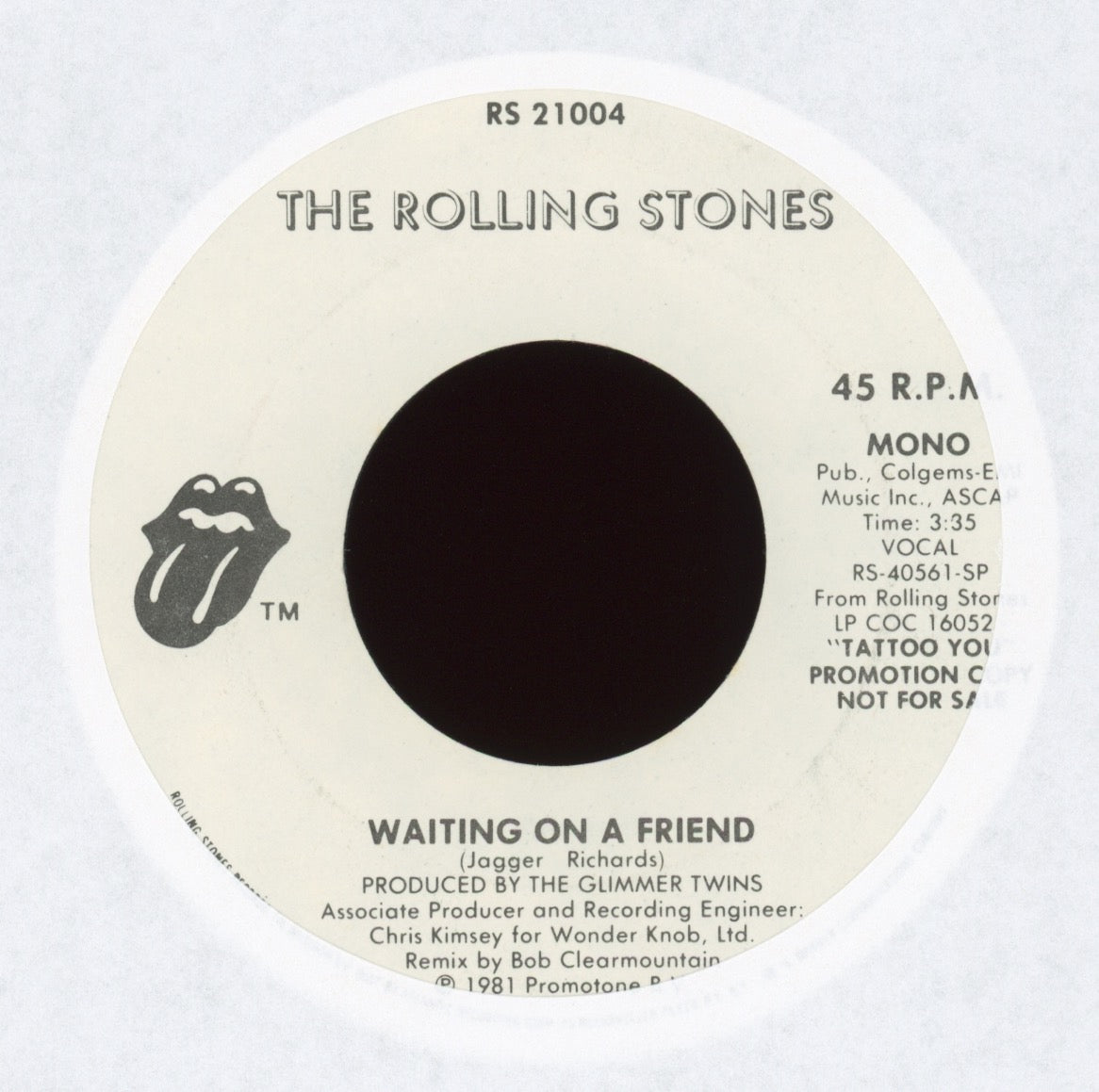 The Rolling Stones - Waiting On A Friend on Rolling Stones Records Promo