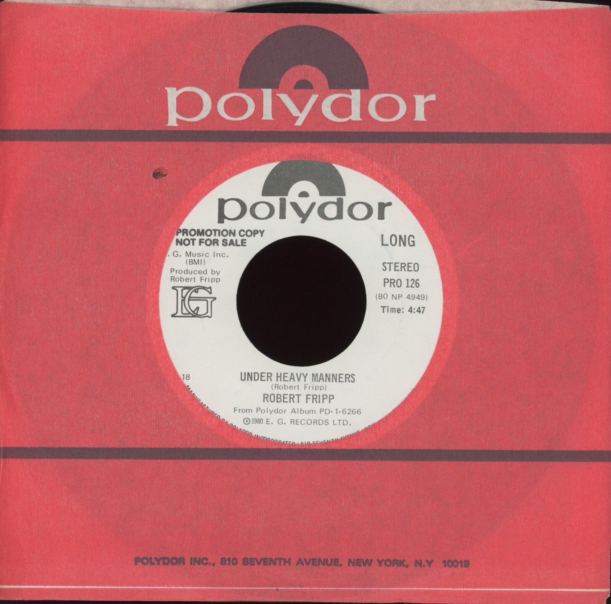 Robert Fripp - Under Heavy Manners on Polydor Promo