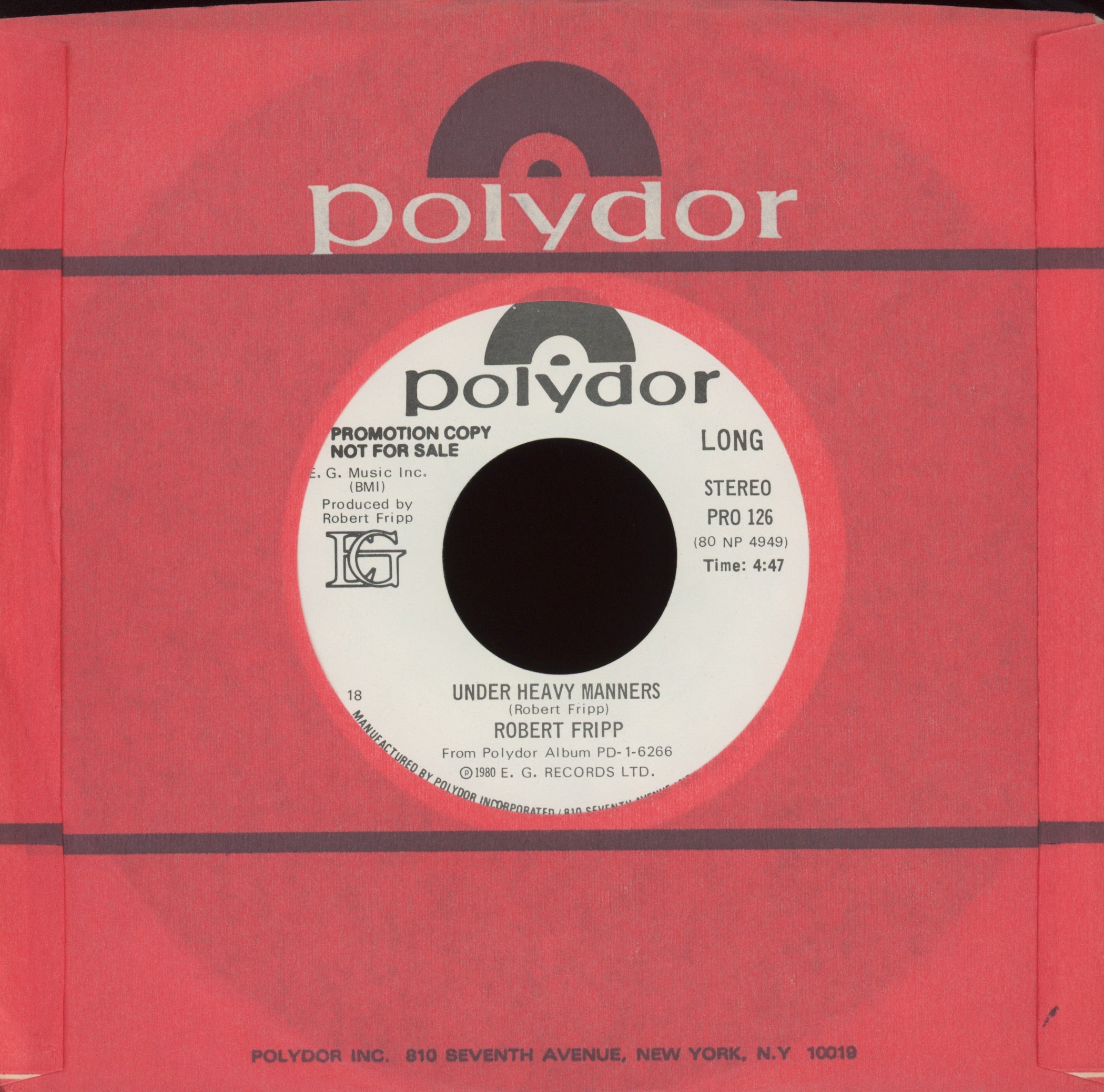 Robert Fripp - Under Heavy Manners on Polydor Promo