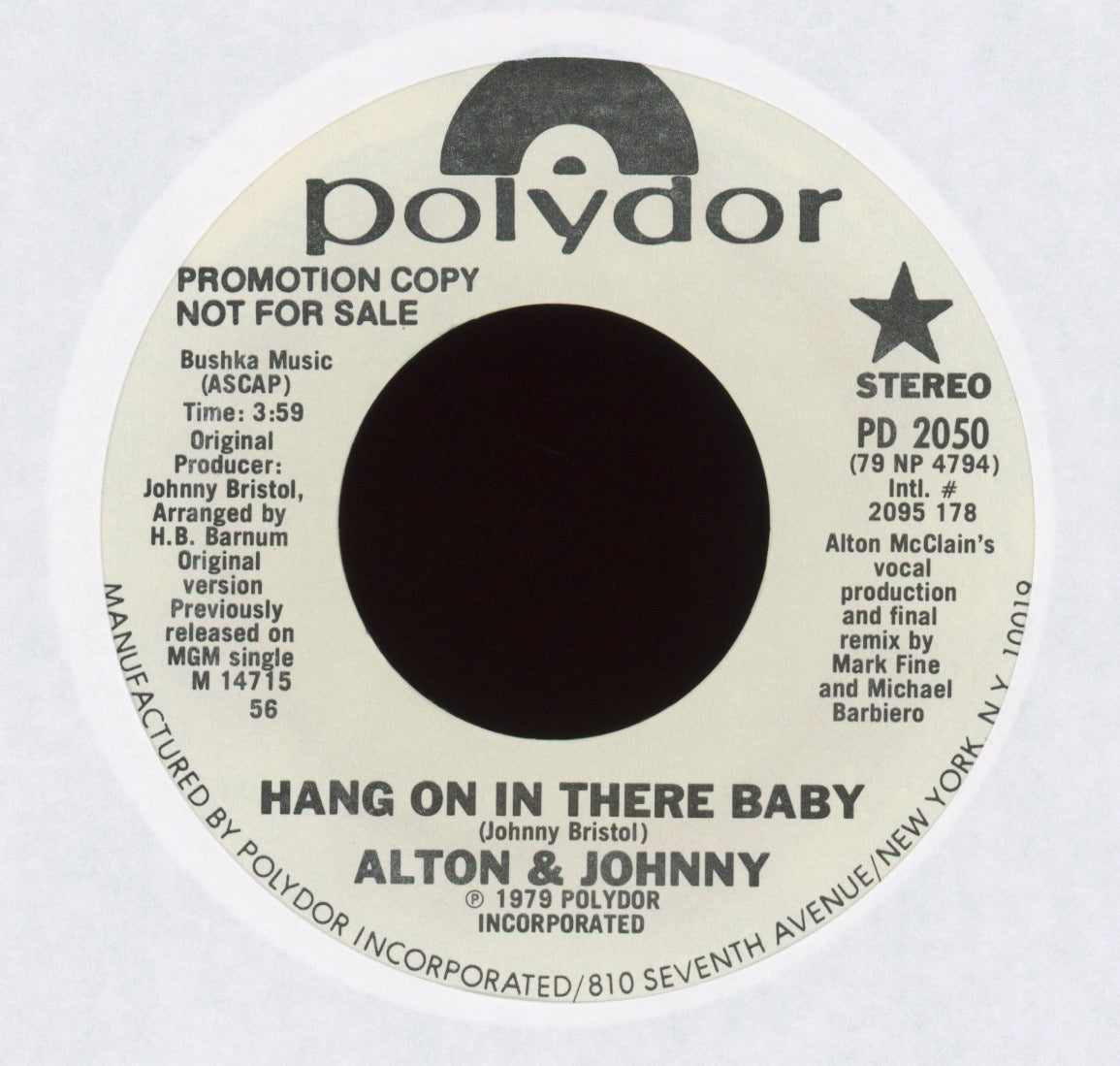 Alton McClain & Johnny - Hang On In There Baby on Polydor Promo