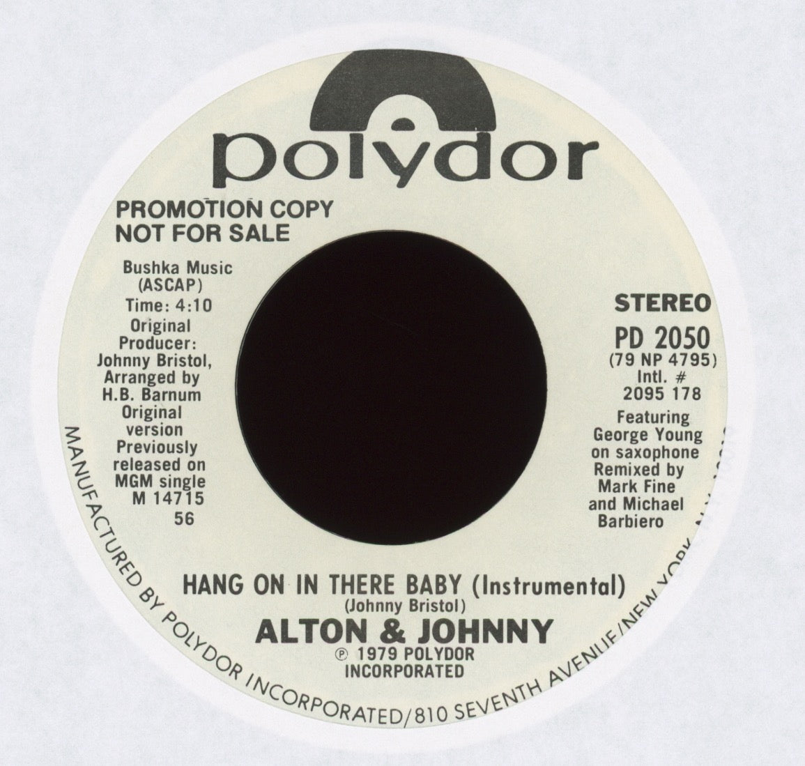 Alton McClain & Johnny - Hang On In There Baby on Polydor Promo